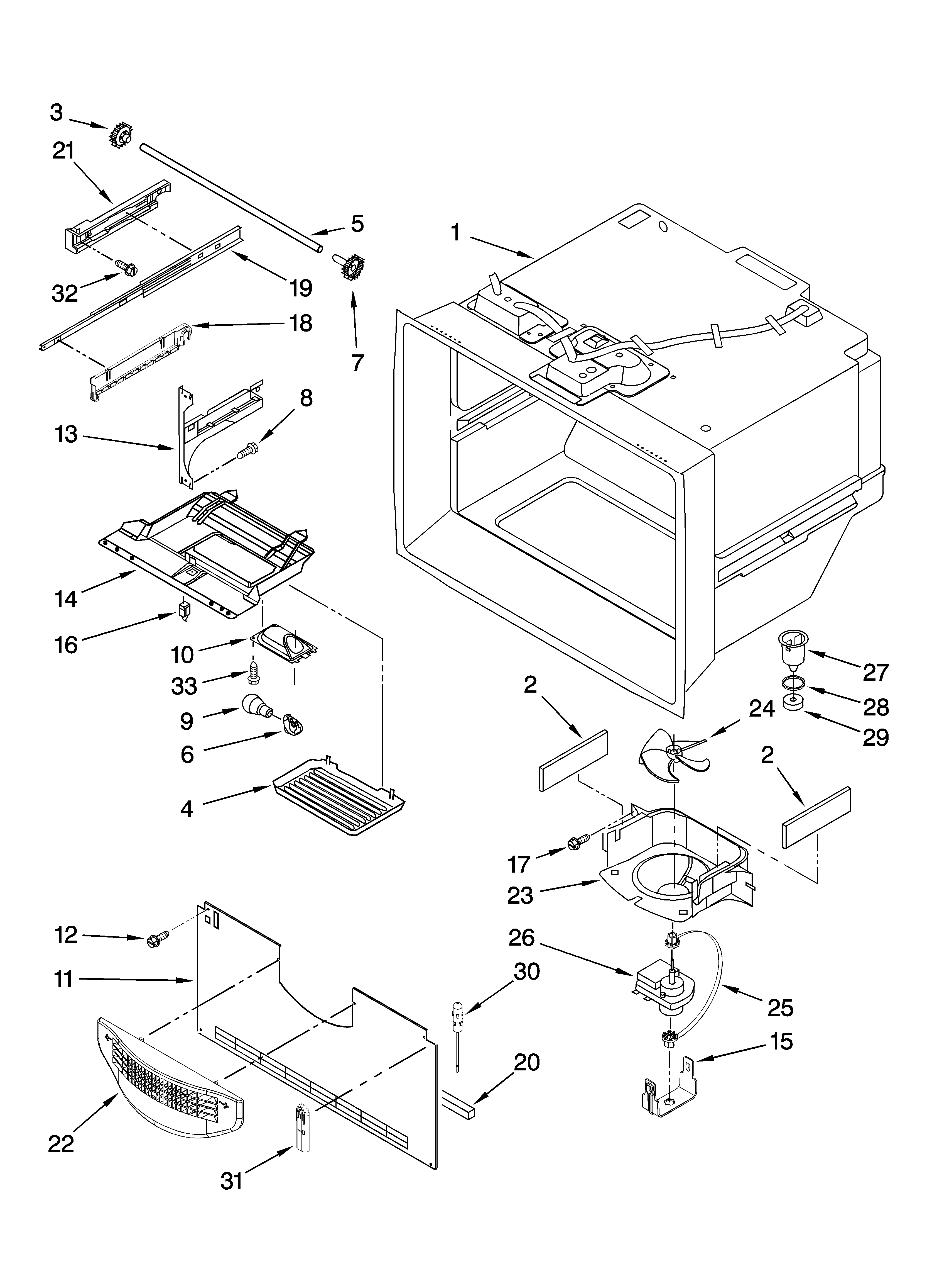 Kenmore Elite 59676572701 freezer liner parts diagram