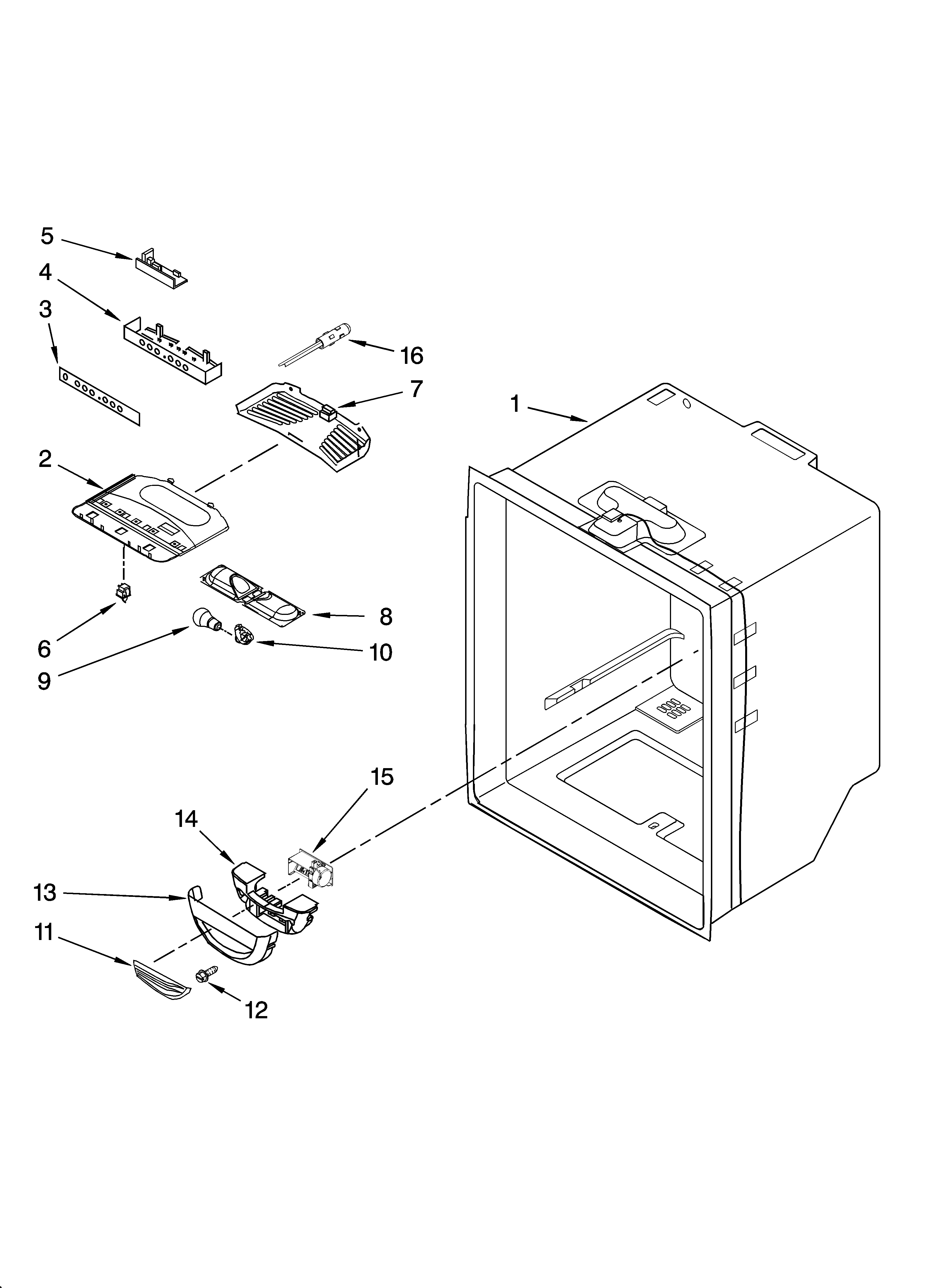 Kenmore Elite 59676572701 refrigerator liner parts diagram