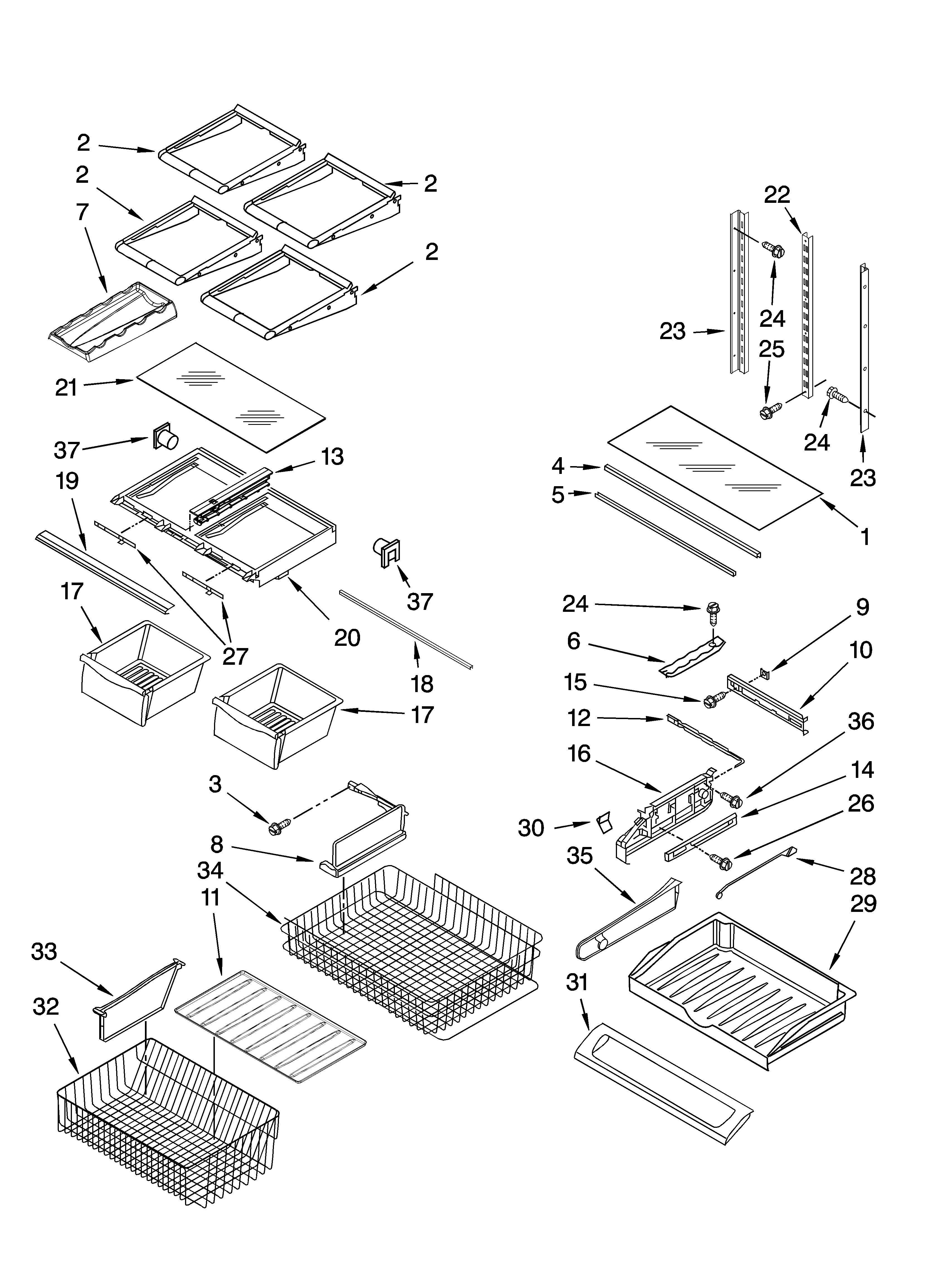 Kenmore Elite 59676594701 shelf parts diagram