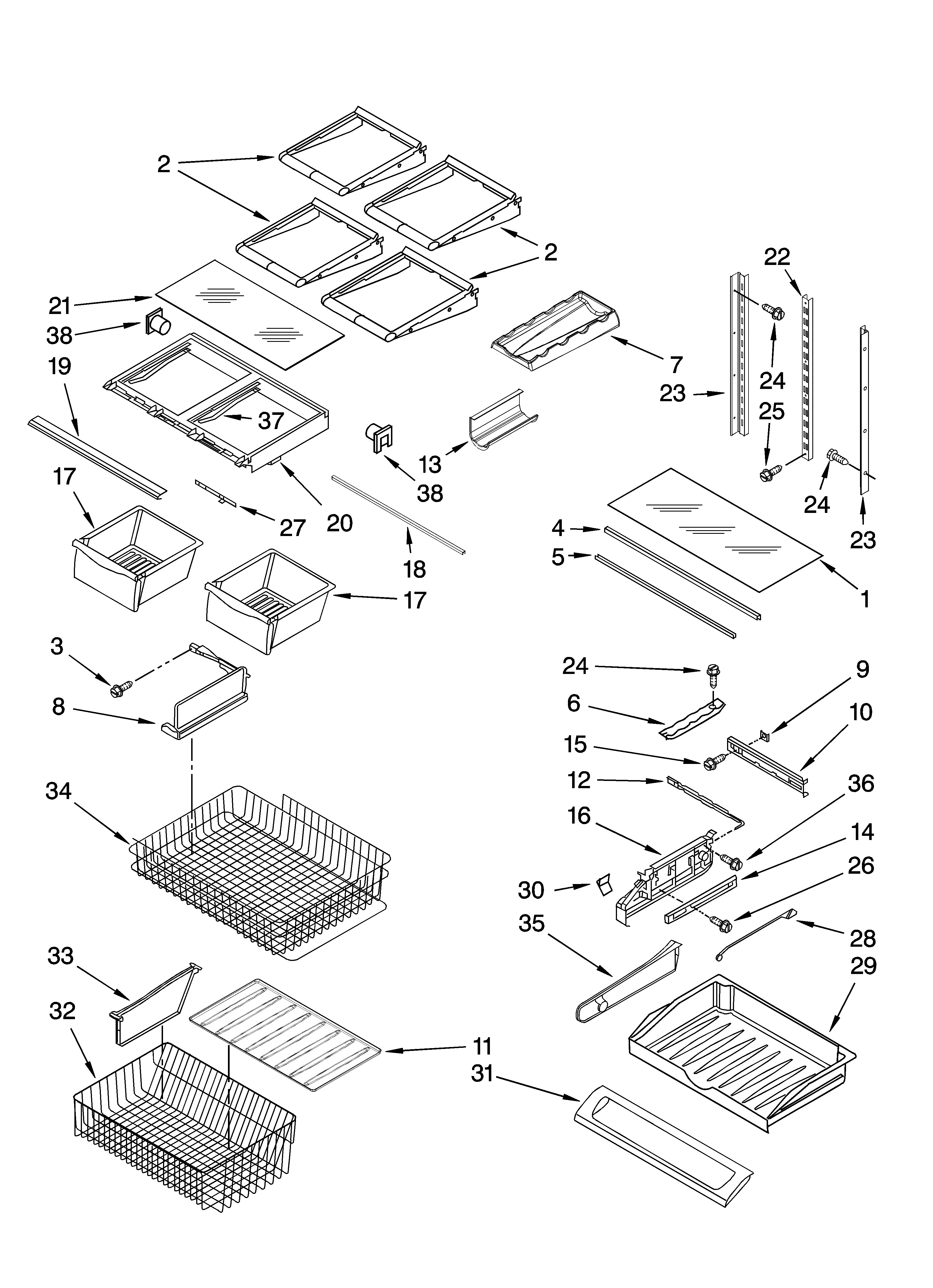Kenmore Elite 59676602701 shelf parts diagram