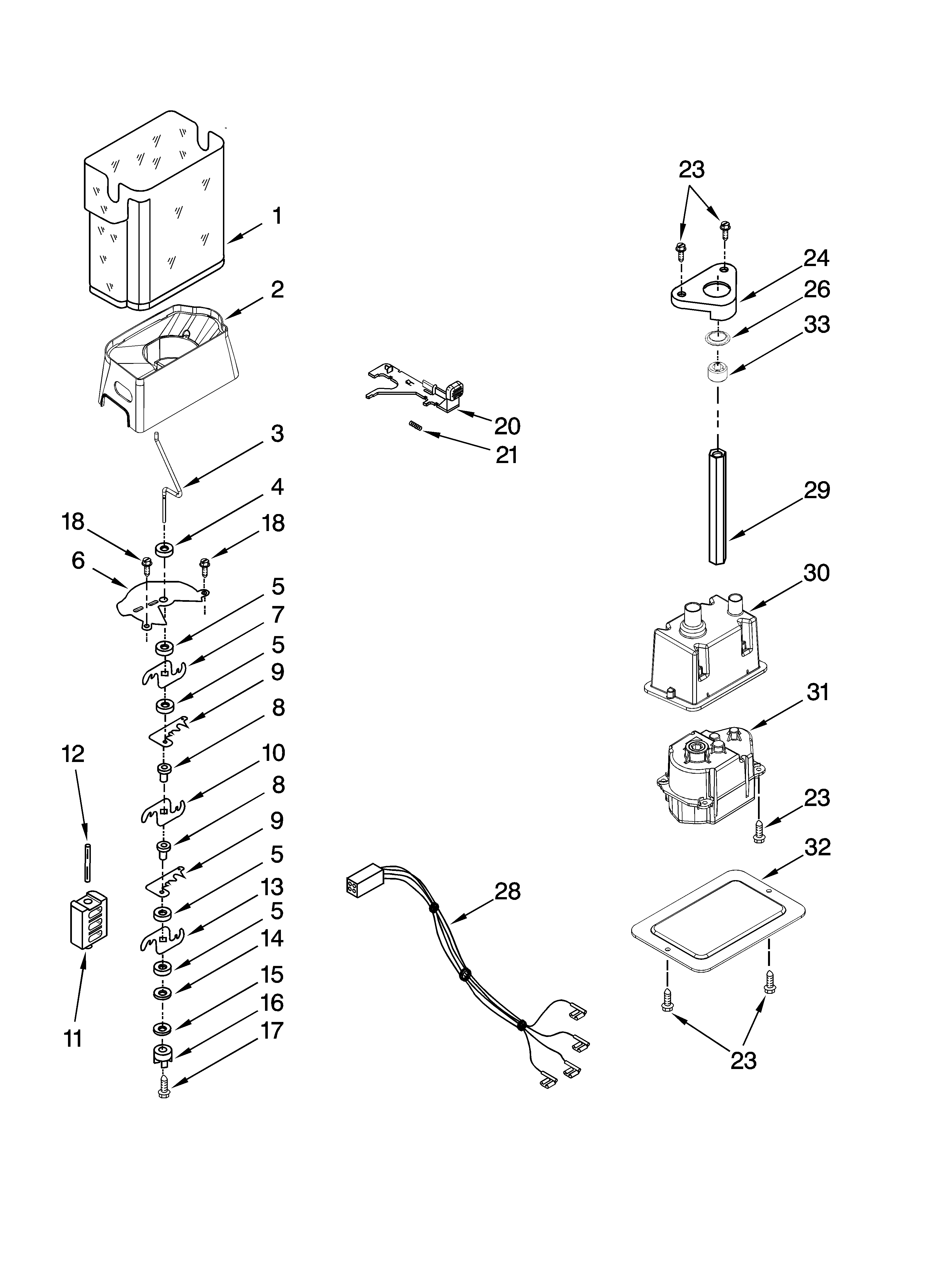 Kenmore Elite 10658163700 motor and ice container parts diagram