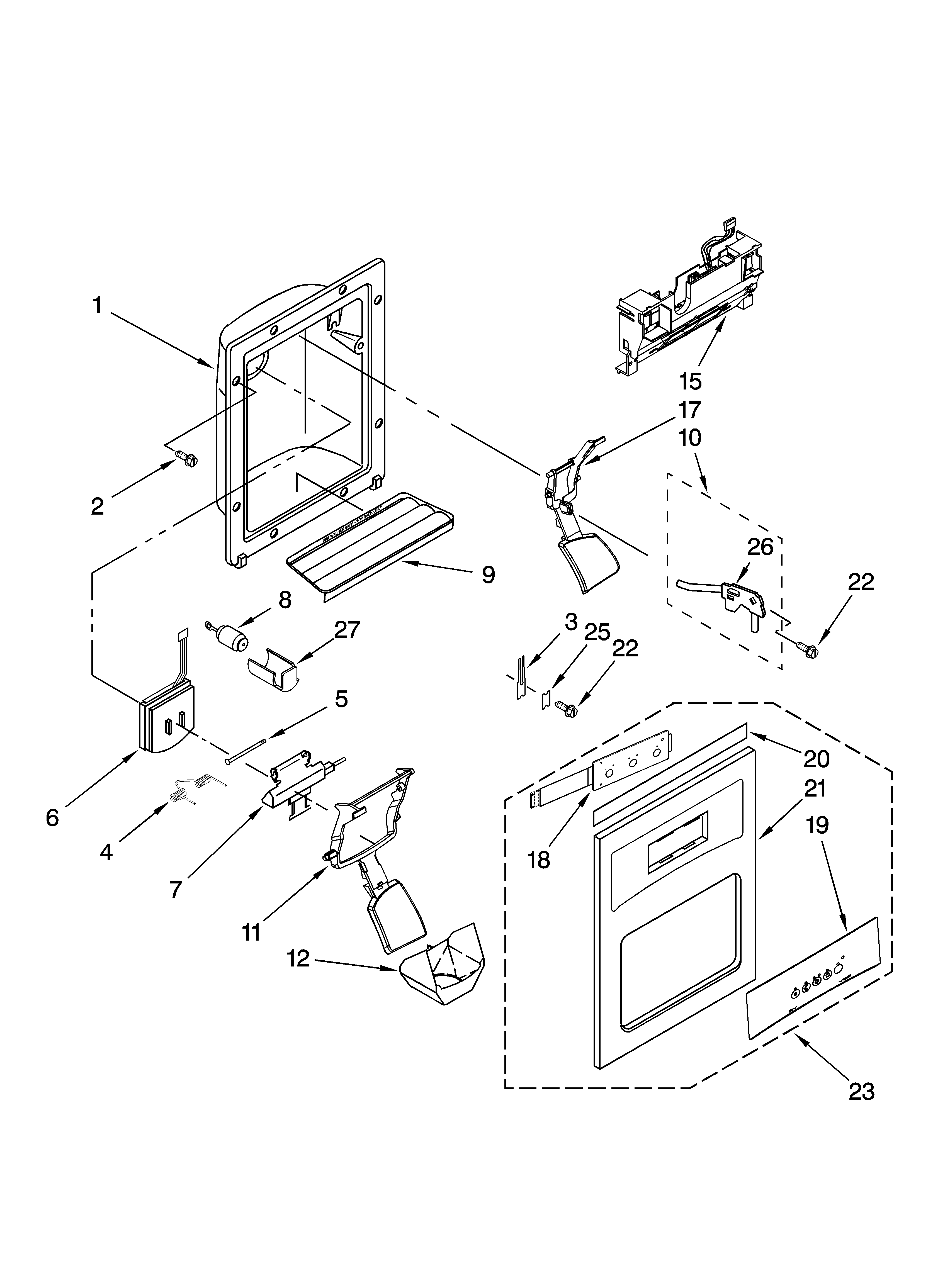 Kenmore Elite 10658163700 dispenser front parts diagram