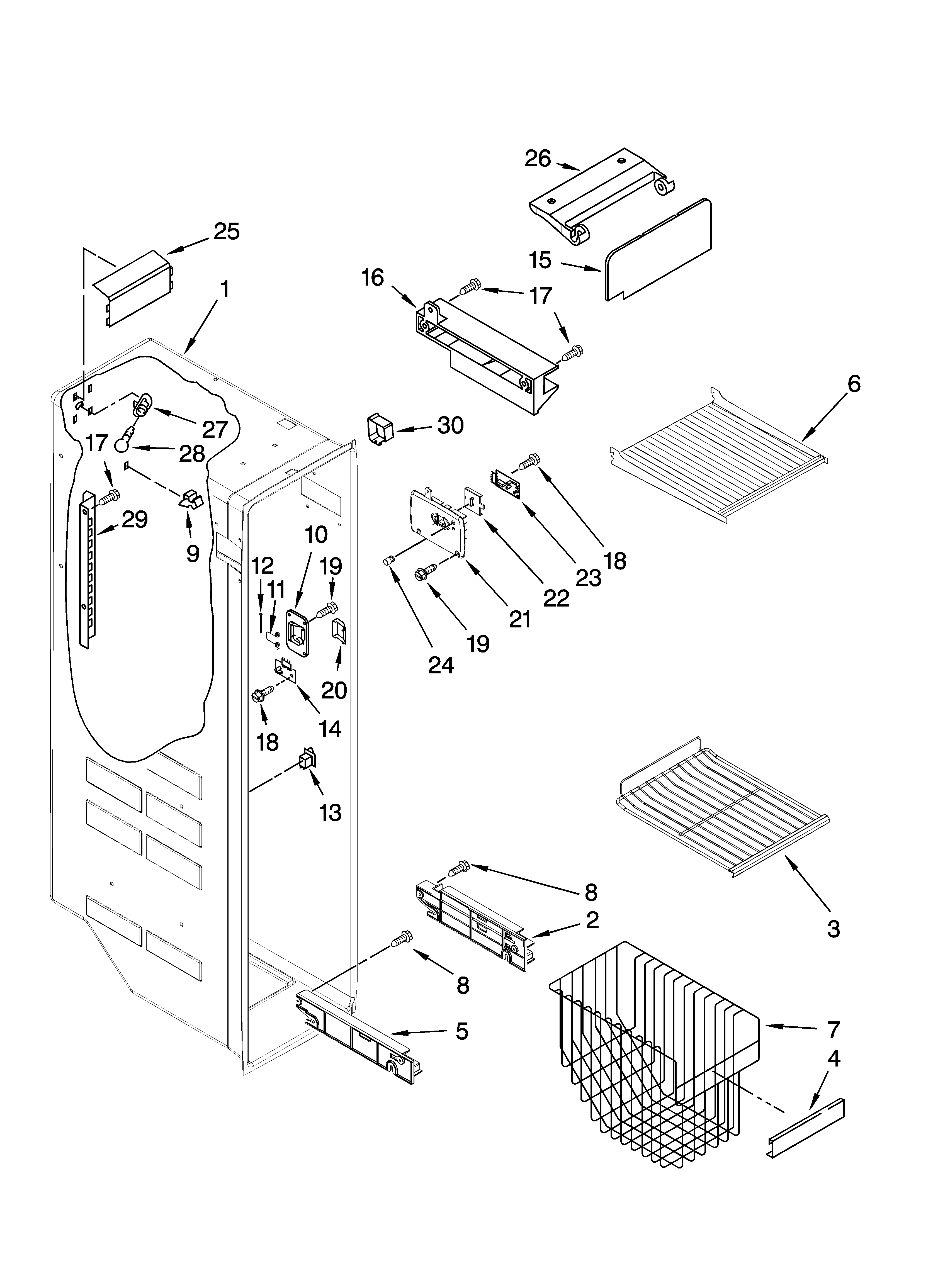 Kenmore 10656872603 freezer liner parts diagram