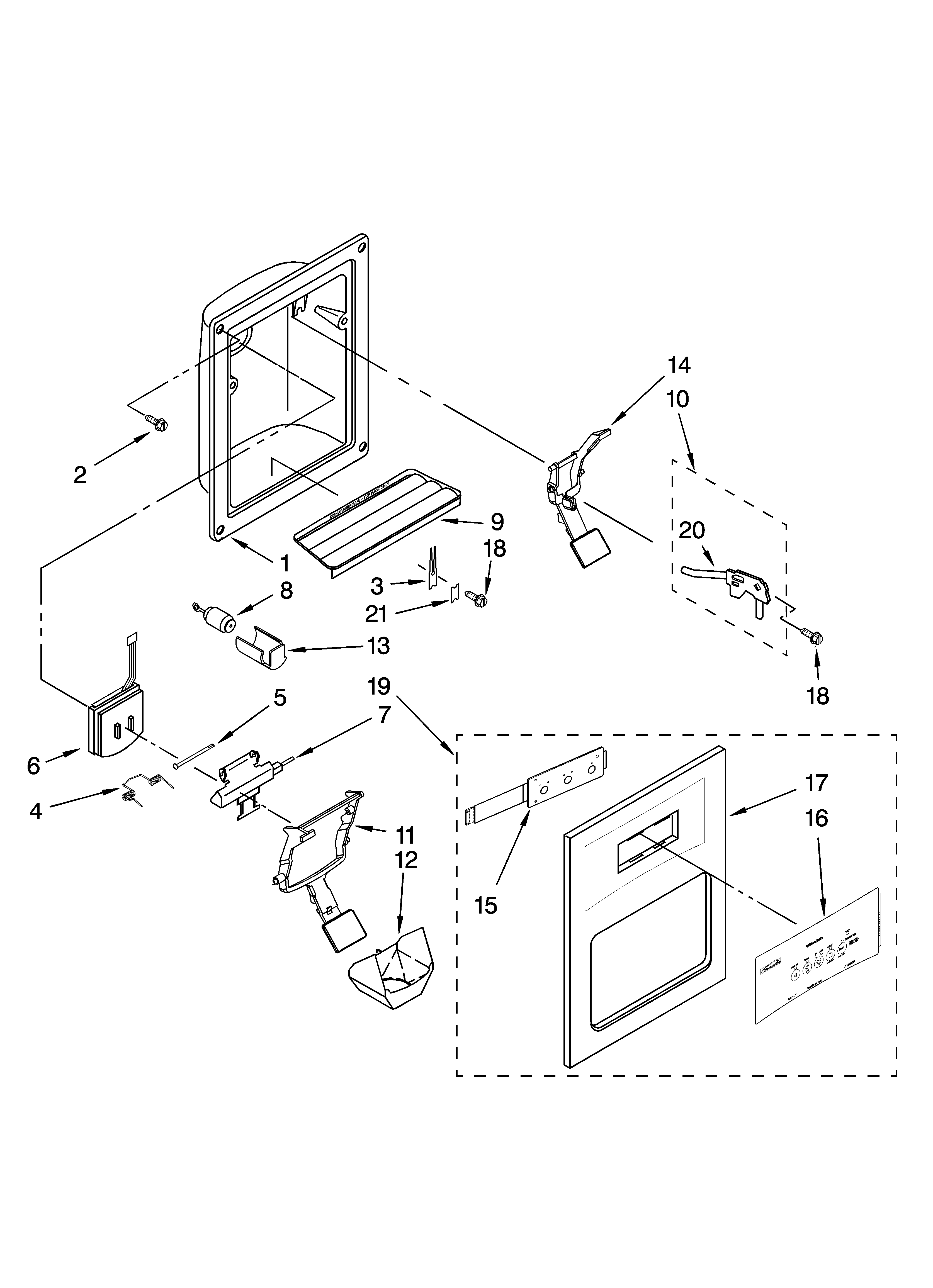 Kenmore 10656872603 dispenser front parts diagram