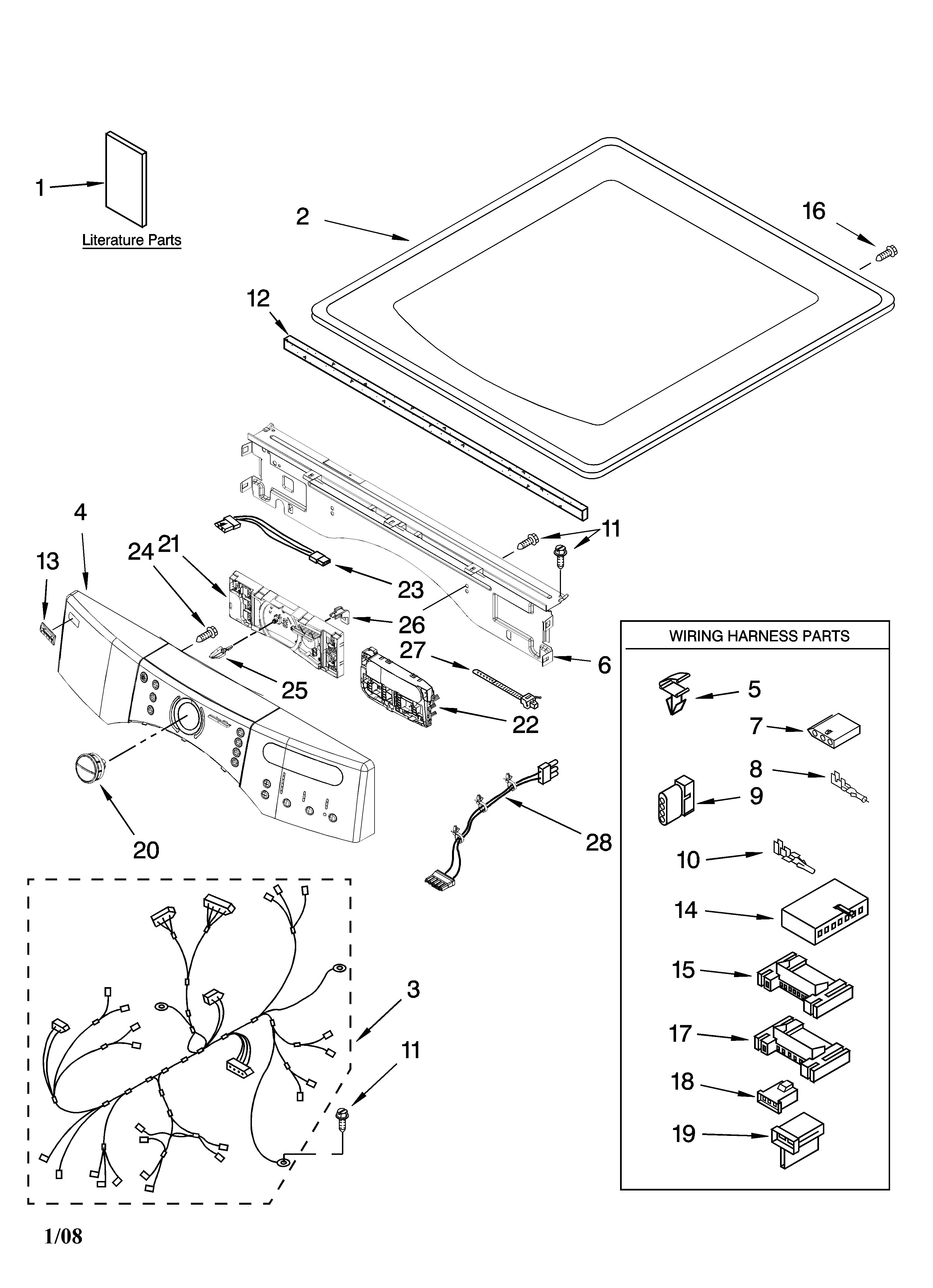 Kenmore Elite 11097081601 top and console parts diagram