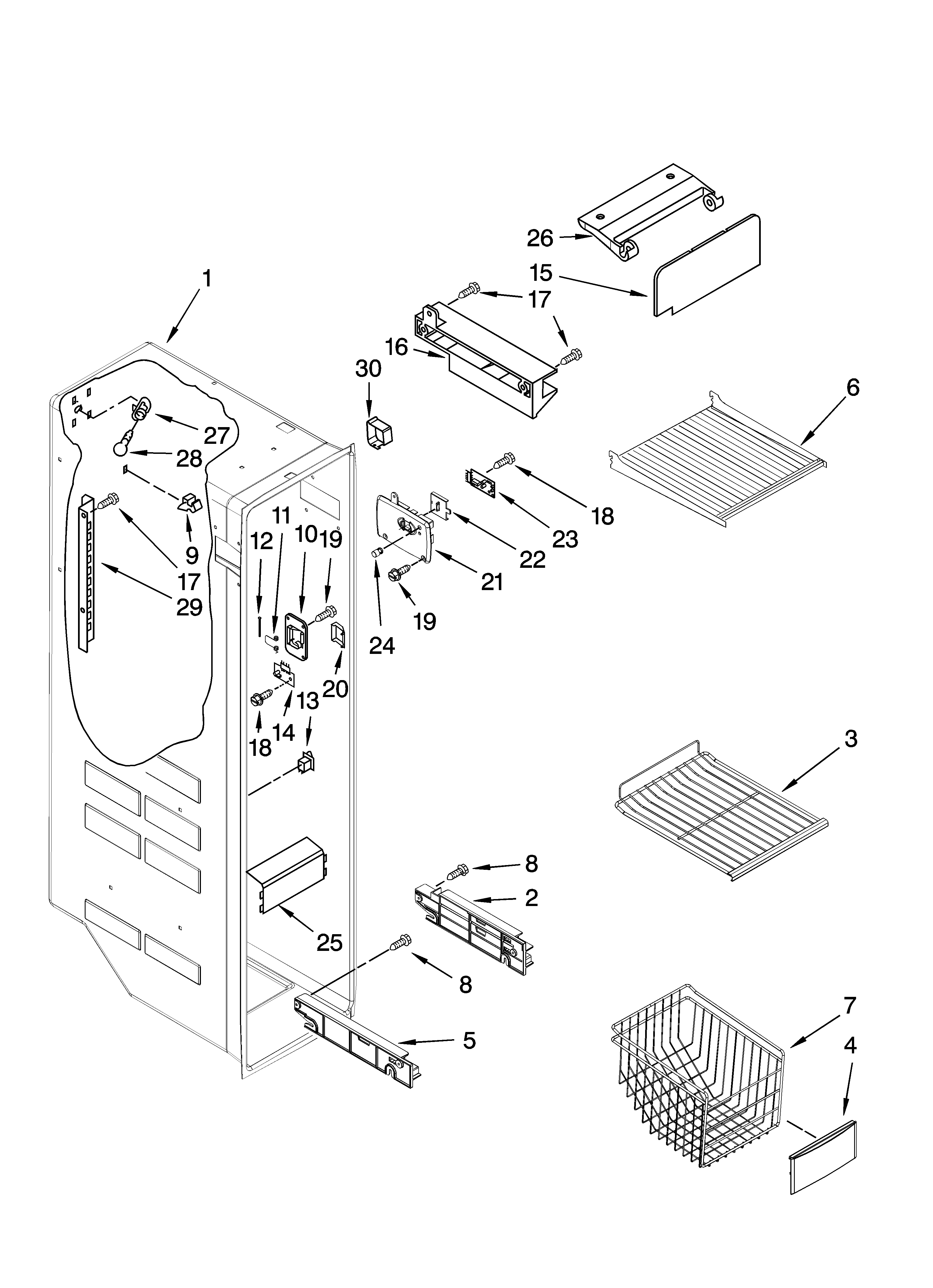 Kenmore 10656823605 freezer liner parts diagram