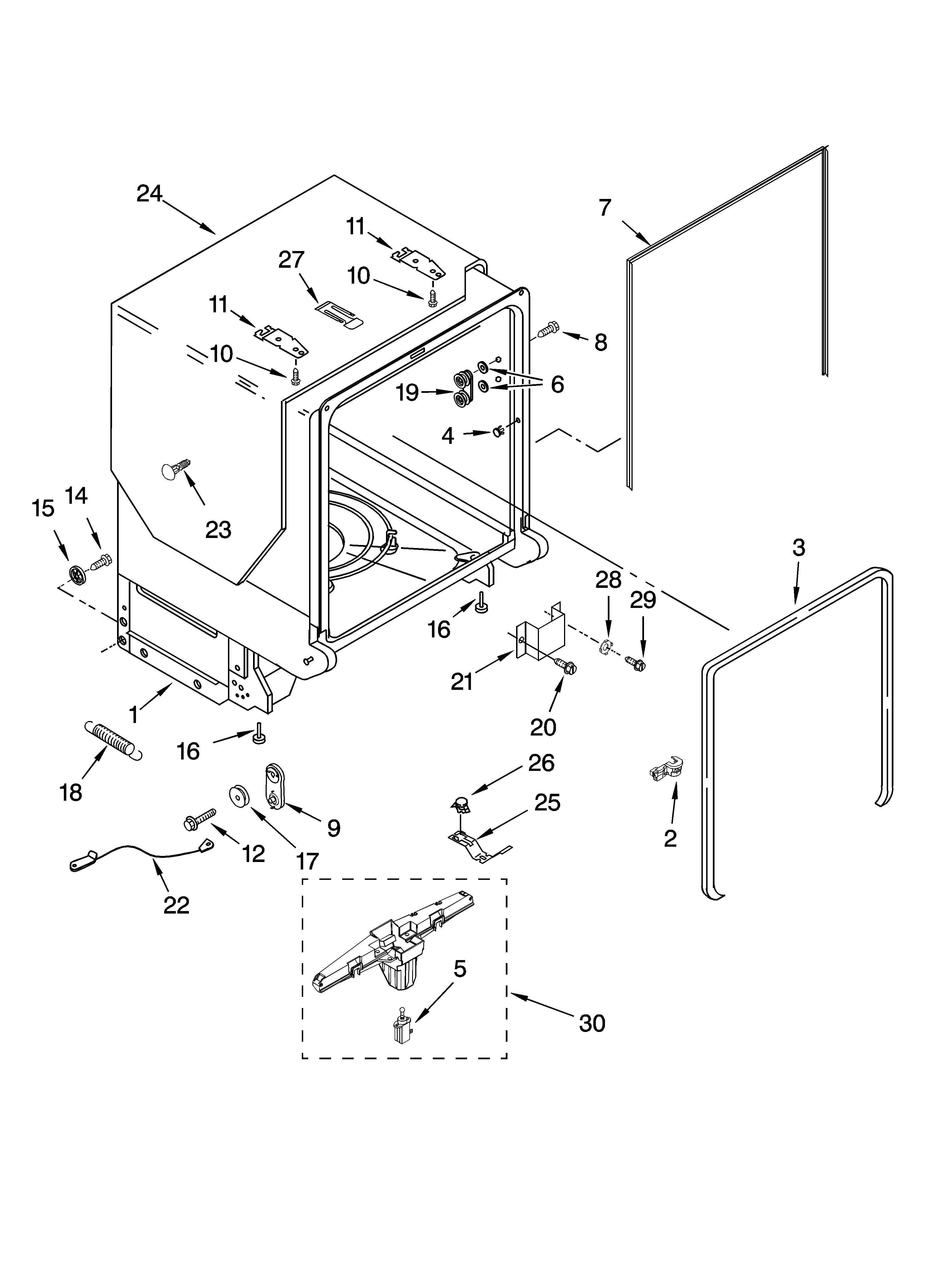 Kenmore Elite 66513753K602 tub and frame parts diagram