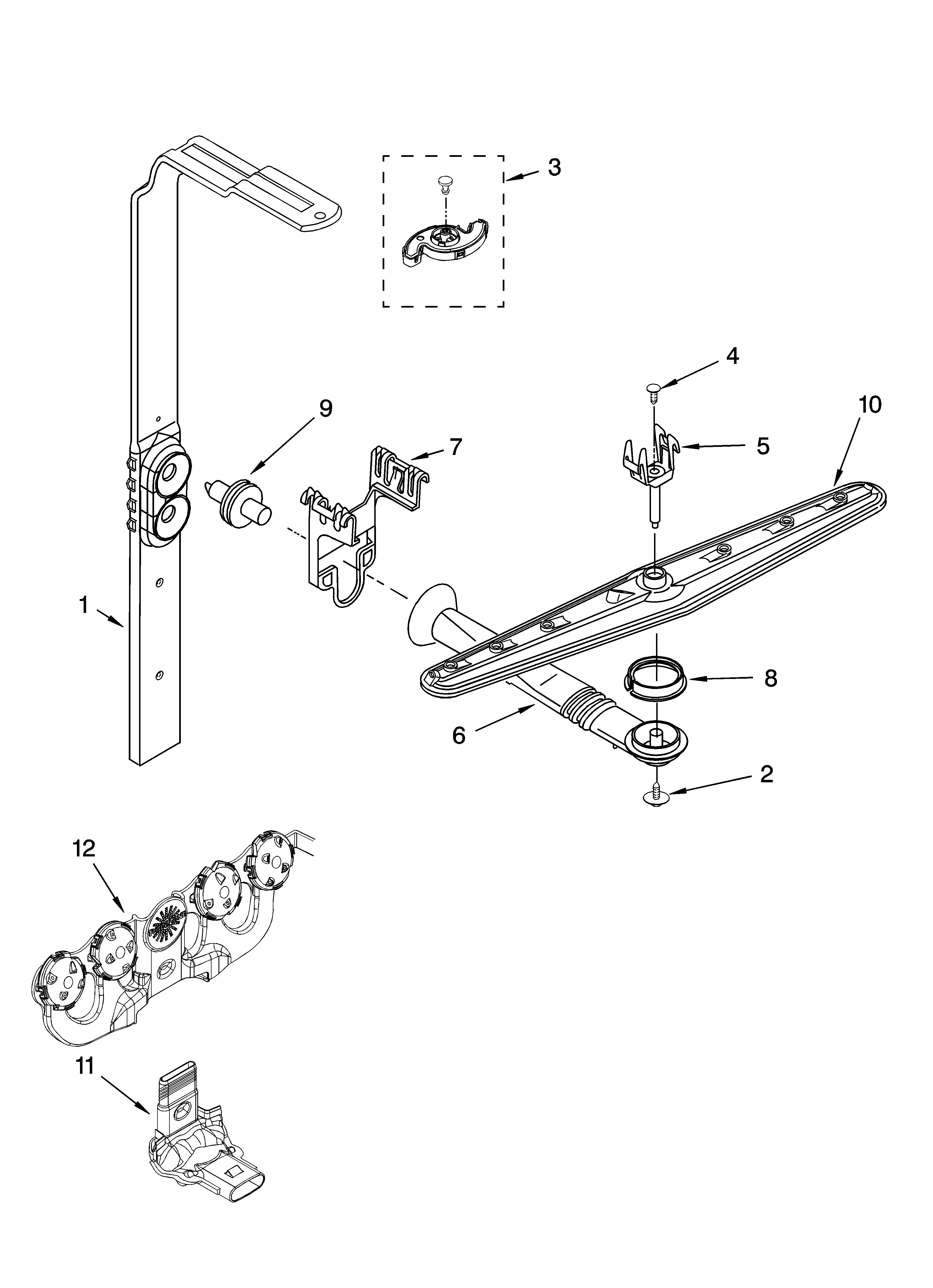 Kenmore Elite 66513753K602 upper wash and rinse parts diagram