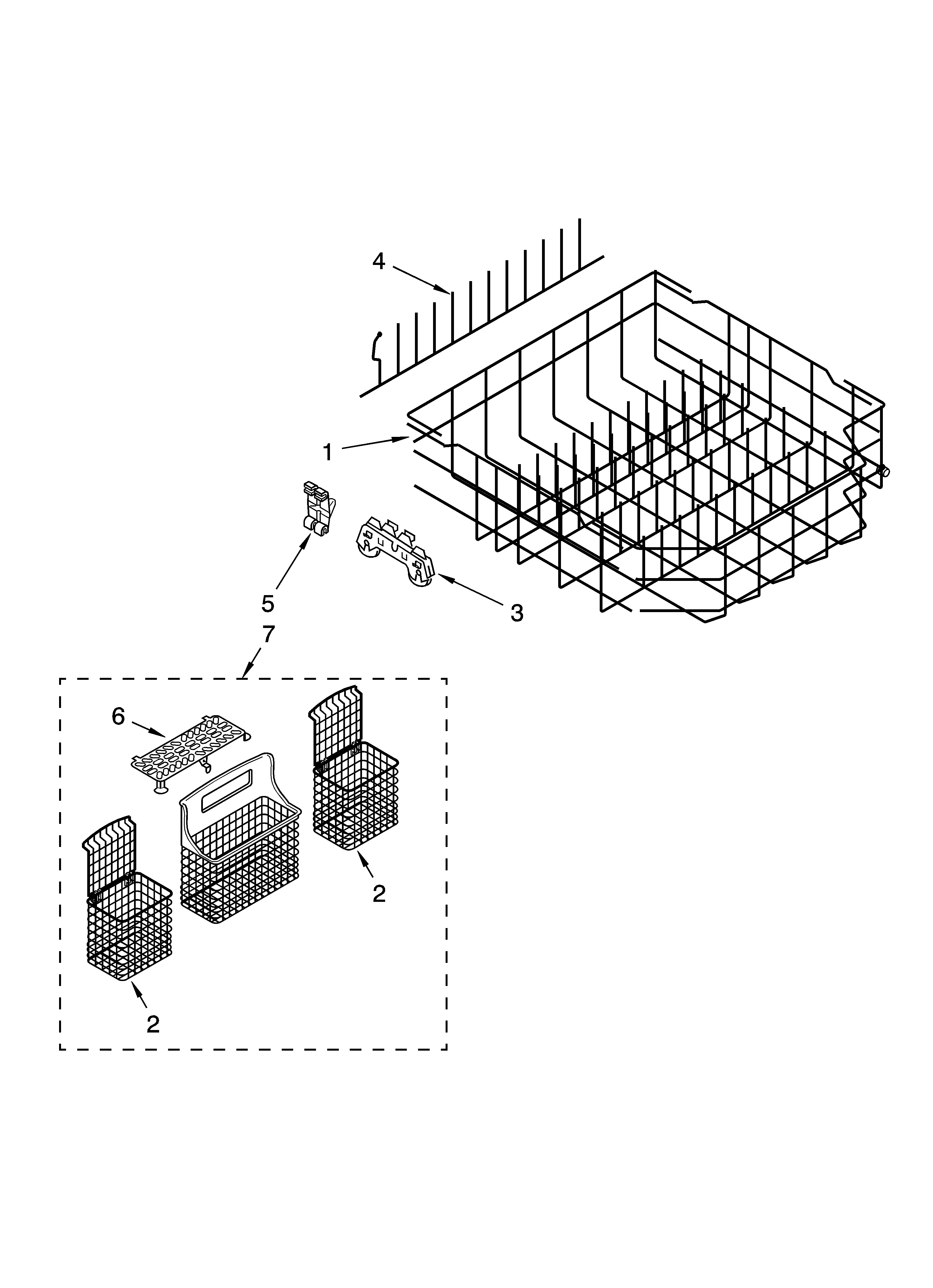 Kenmore Elite 66513753K602 lower rack parts, optional parts (not included) diagram