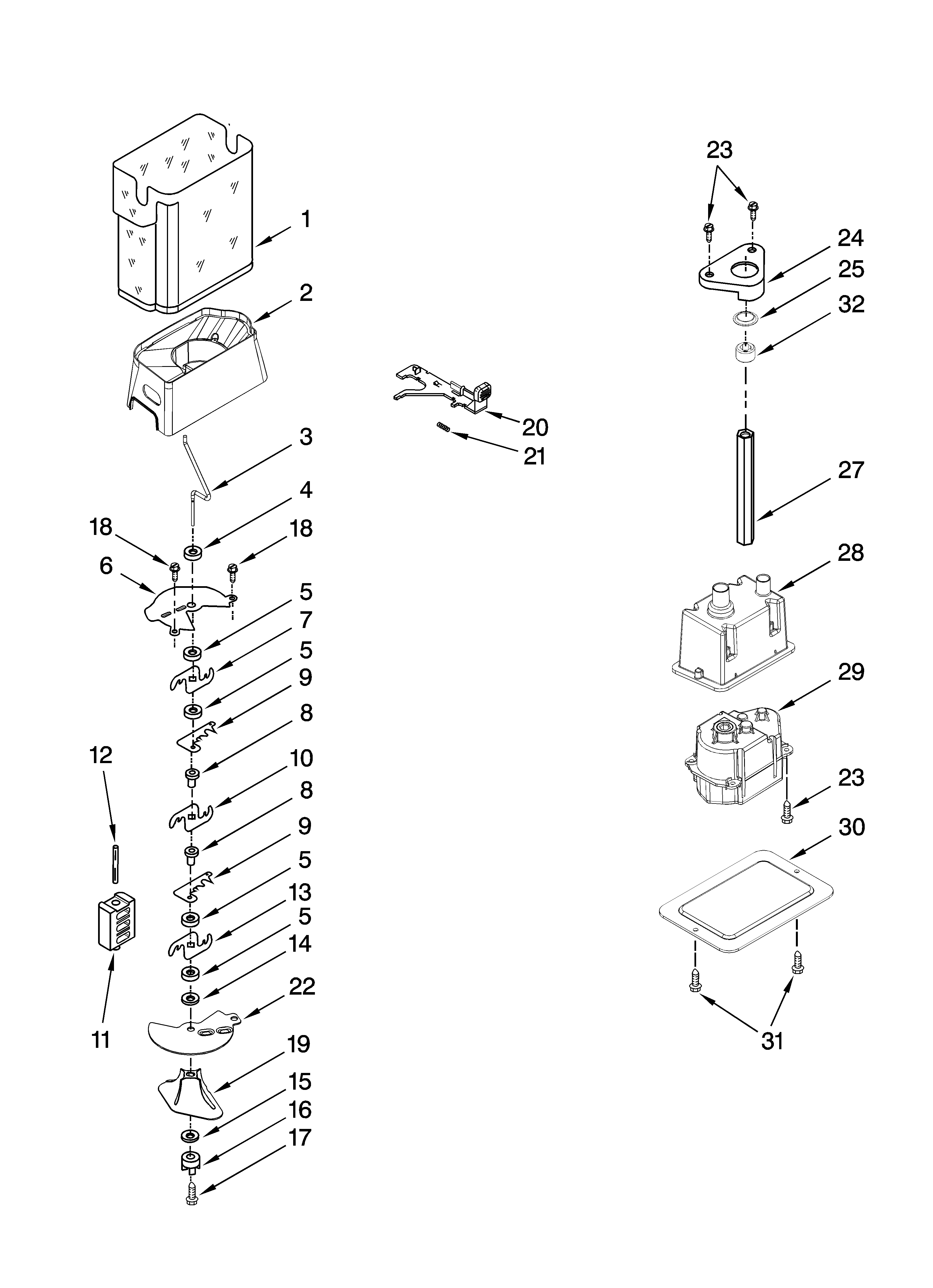 Kenmore 10657033603 motor and ice container parts diagram