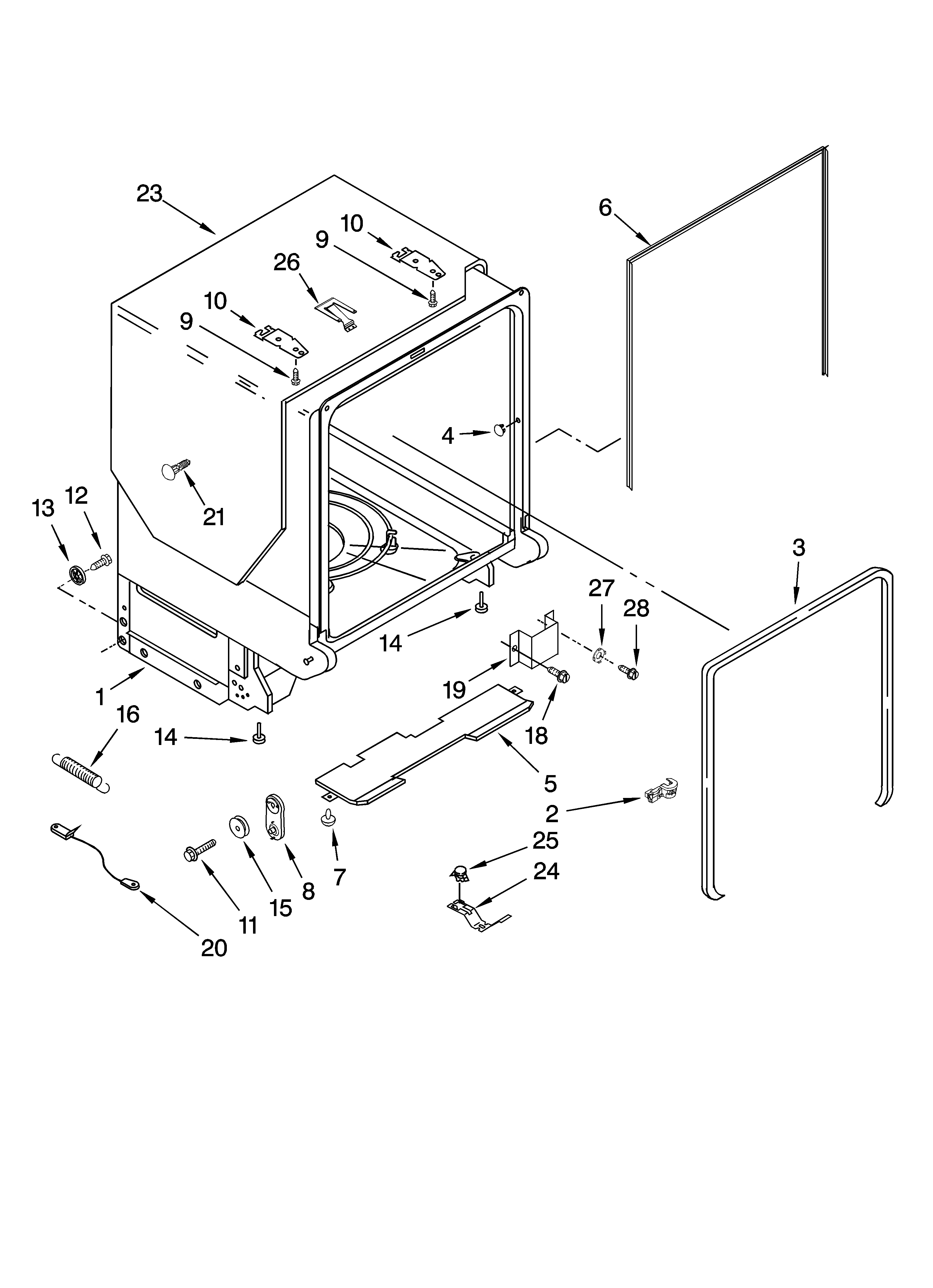 Kenmore 66577983K701 tub and frame parts diagram