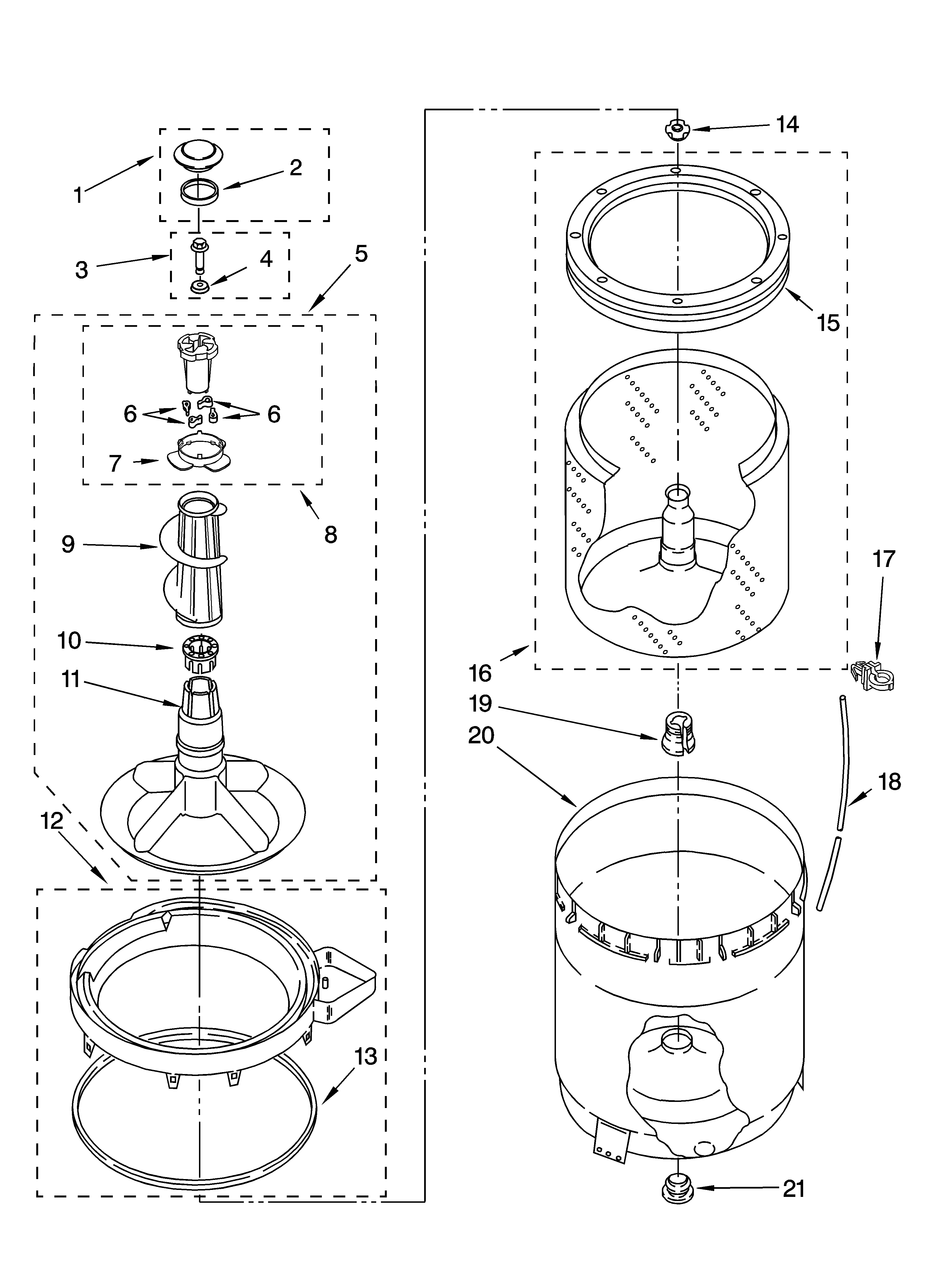 Kenmore 11028372700 agitator, basket and tub parts diagram