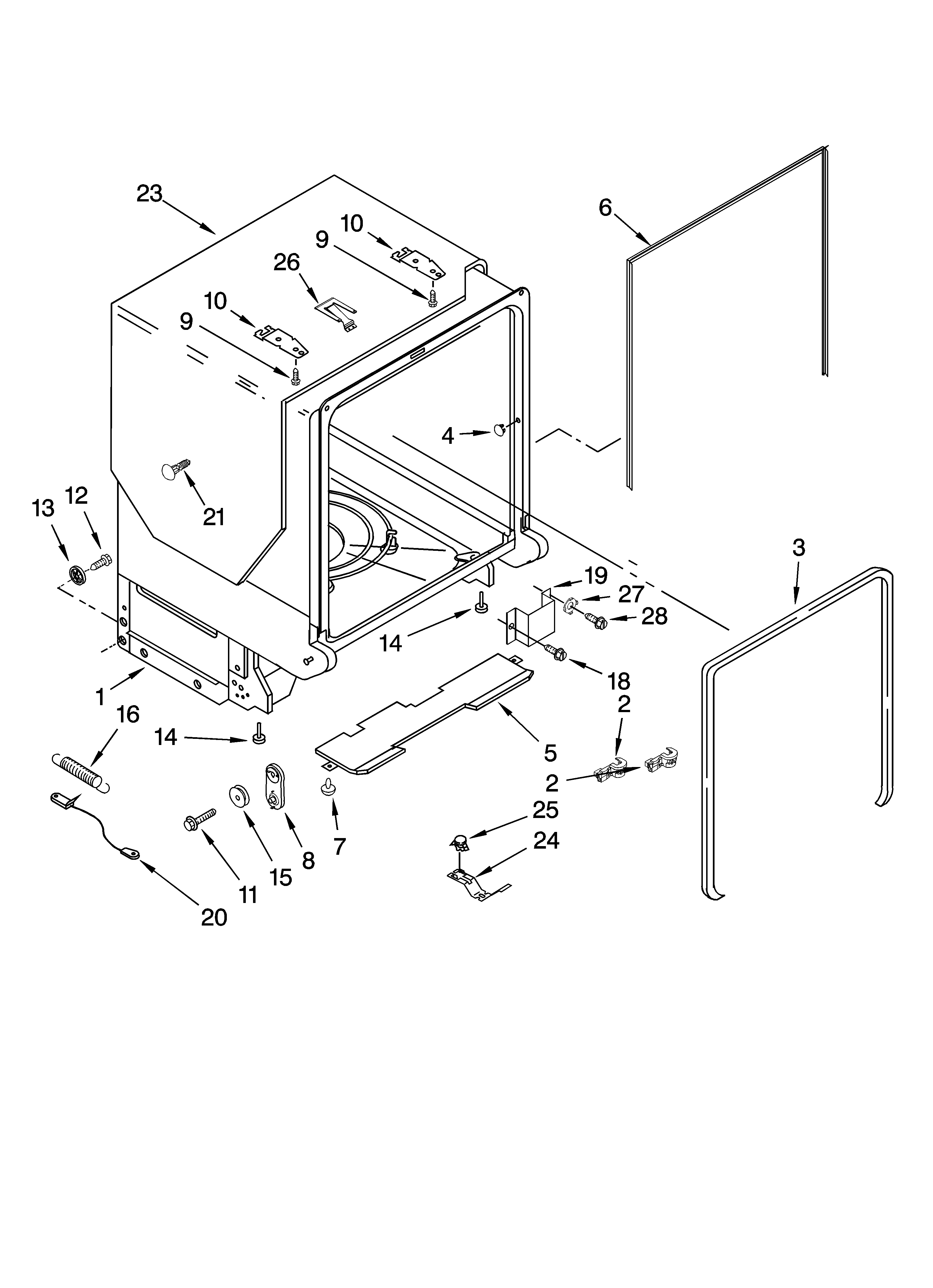 Kenmore Elite 66513169K700 tub and frame parts diagram