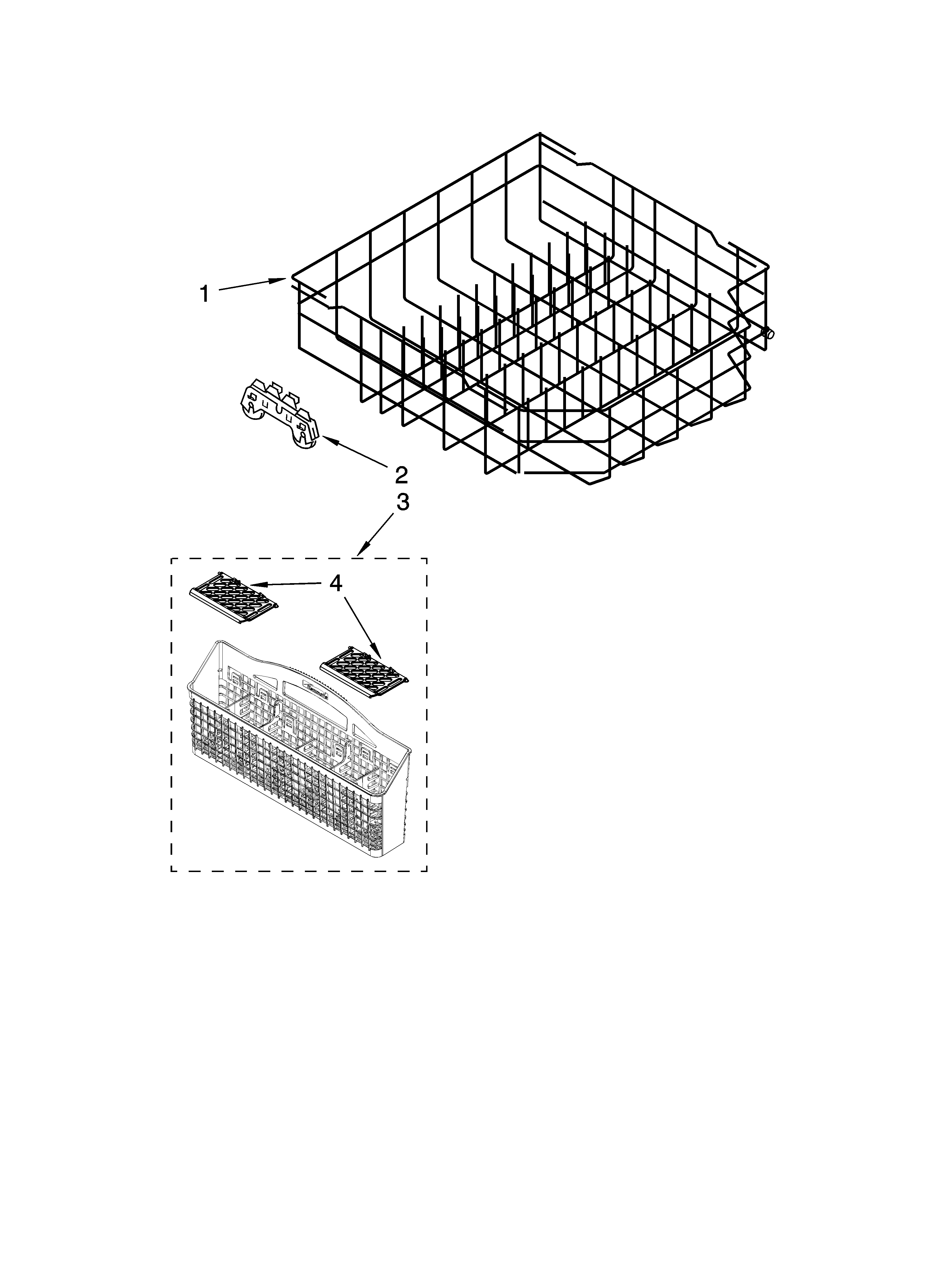 Kenmore 66513589K700 lower rack parts, optional parts (not included) diagram