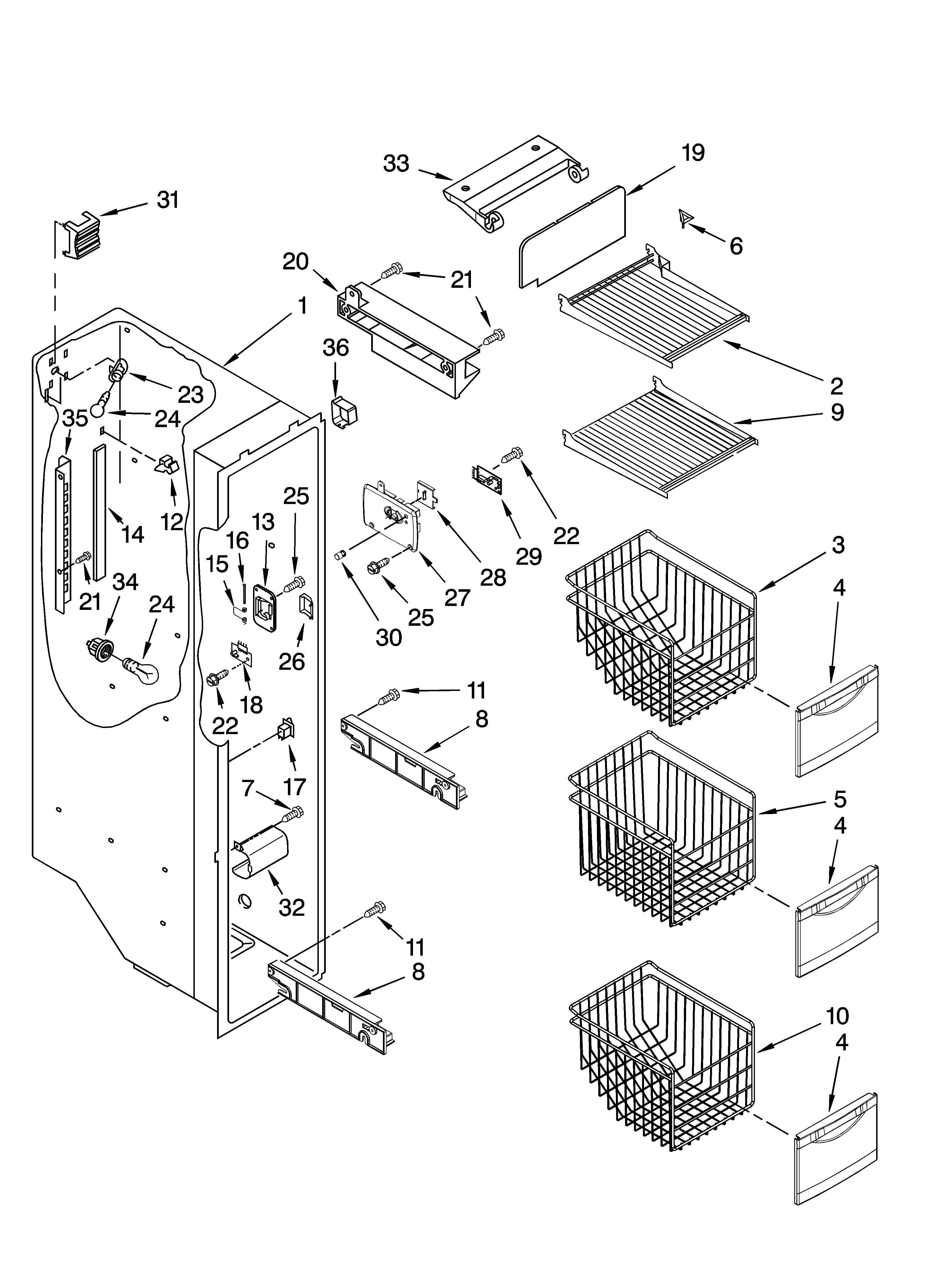 Kenmore Elite 10657712702 freezer liner parts diagram