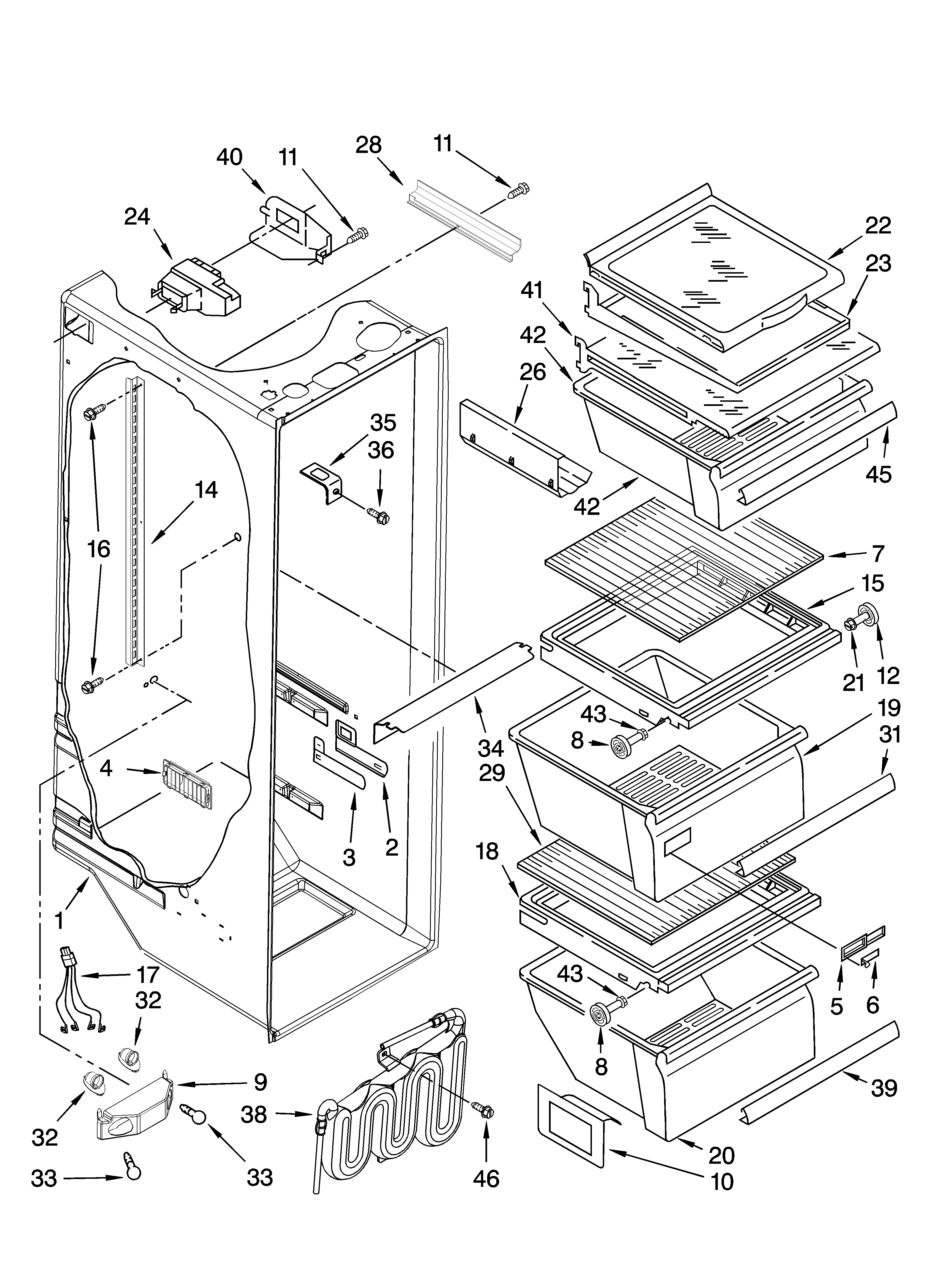 Kenmore 10657989701 refrigerator liner parts diagram