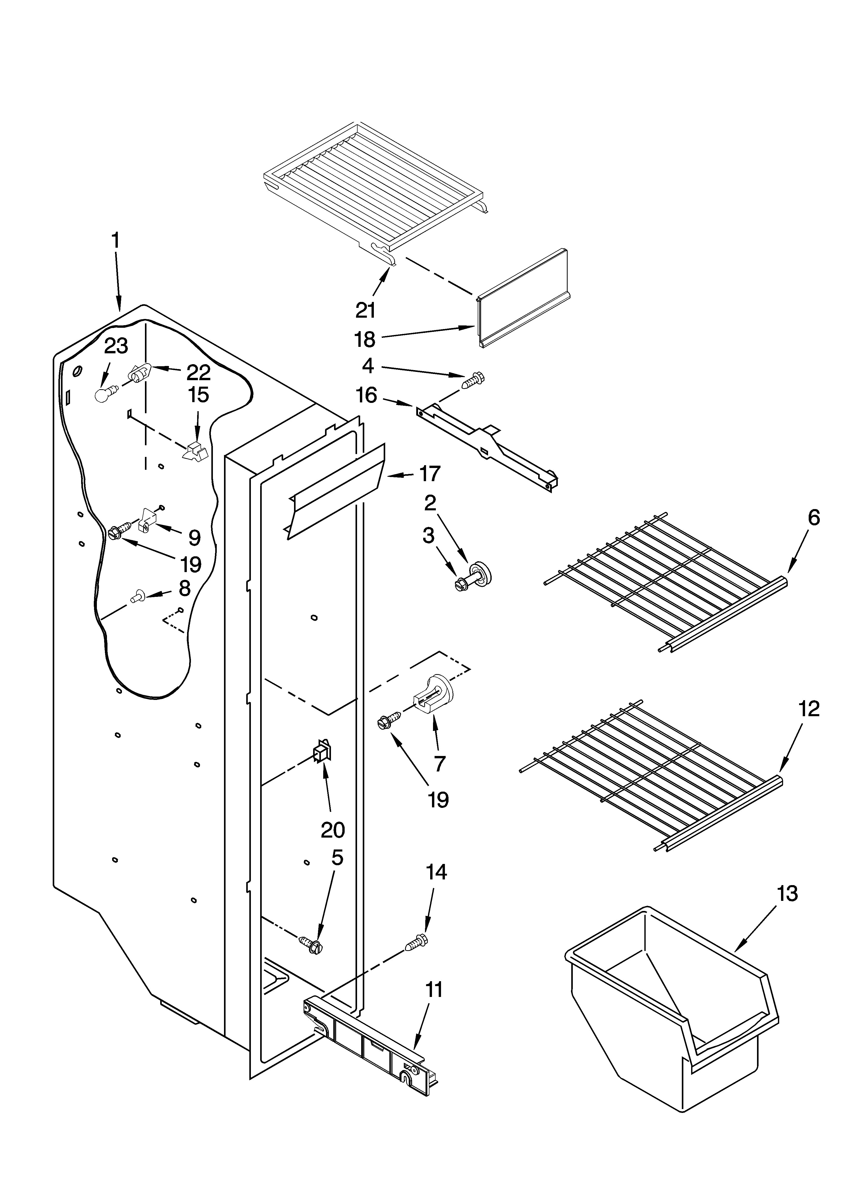 Kenmore 10657989701 freezer liner parts diagram