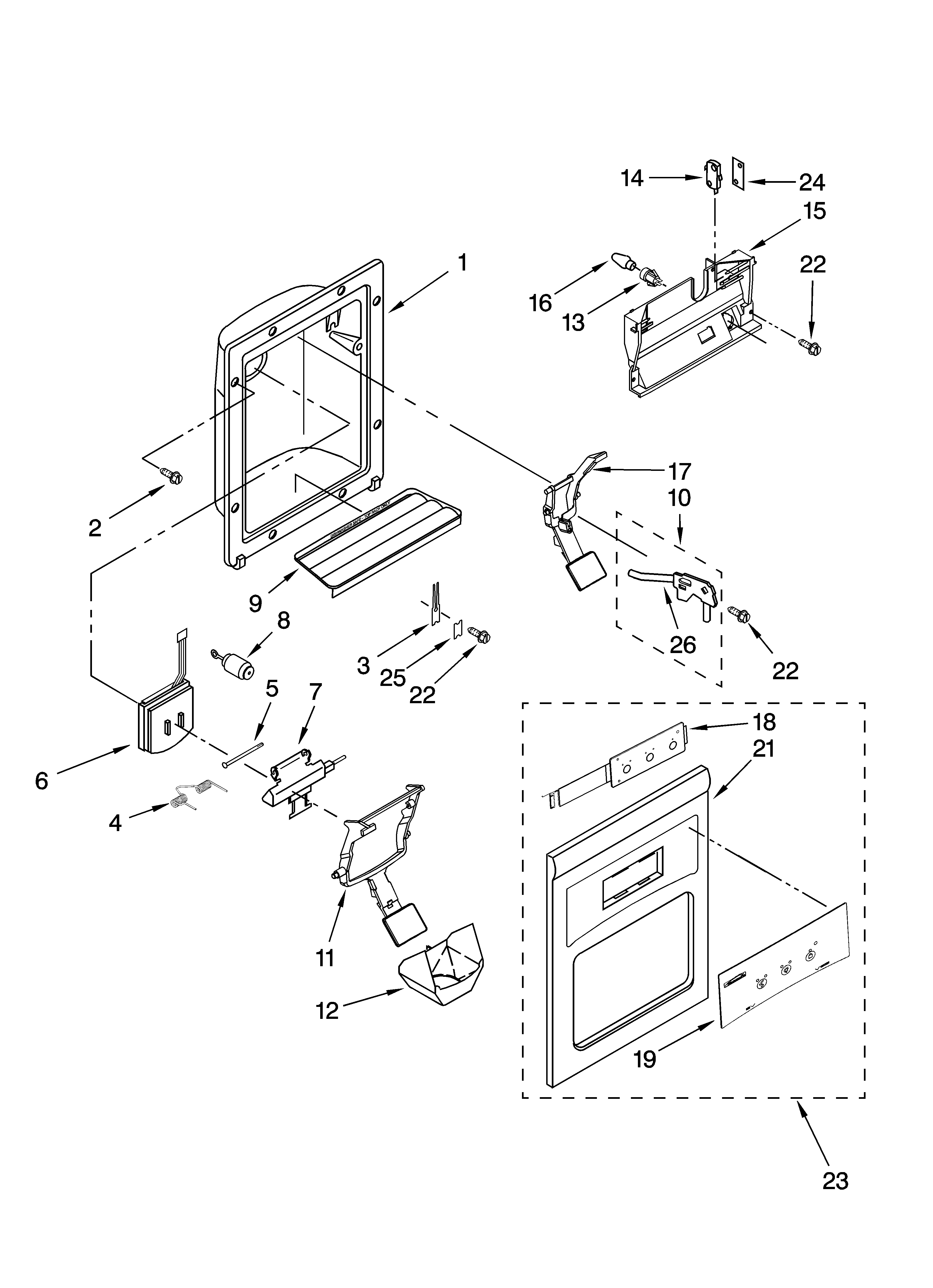 Kenmore 10657989701 dispenser front parts diagram
