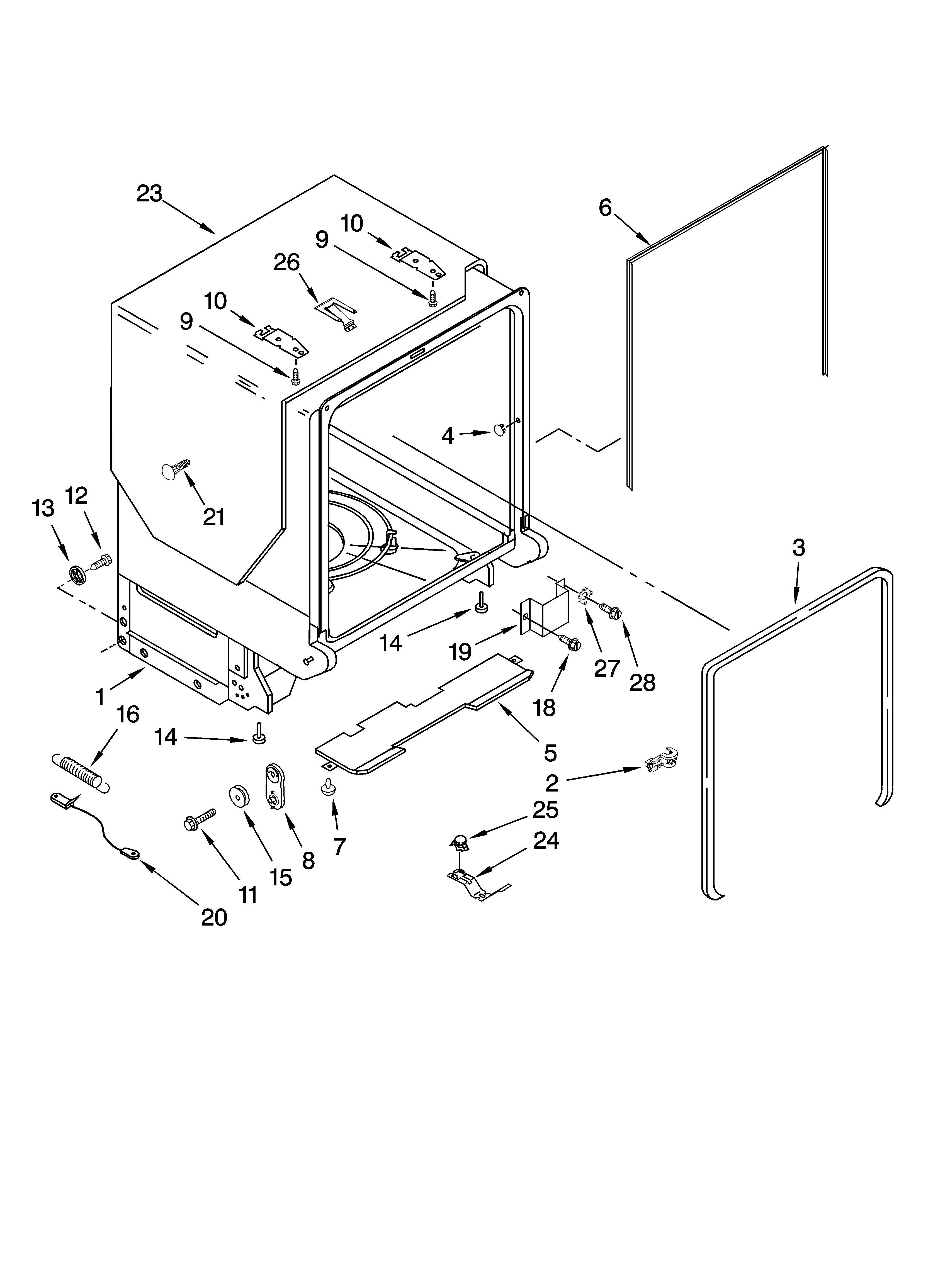 Kenmore 66577982K700 tub and frame parts diagram