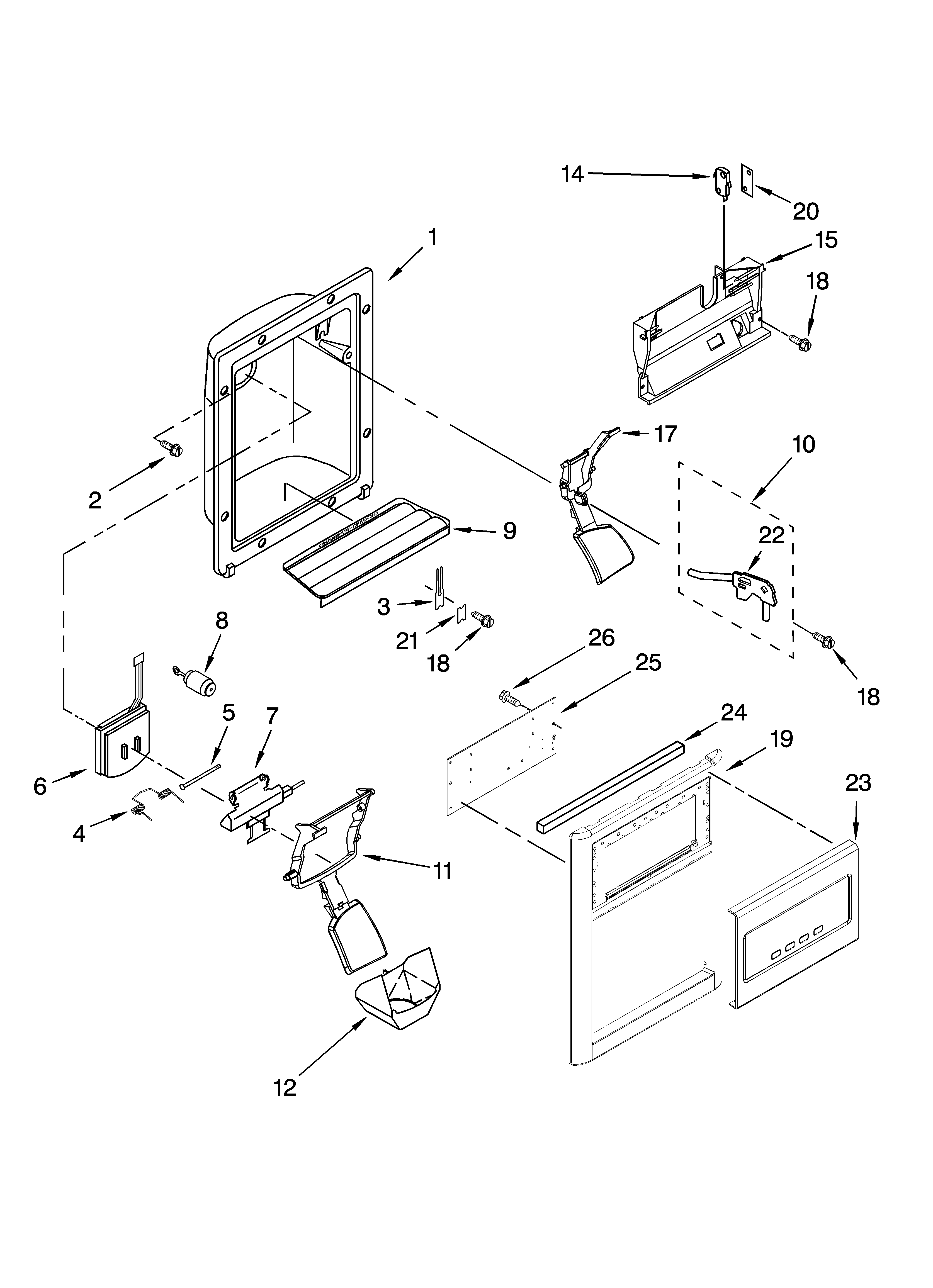 Kenmore 10658039800 dispenser front parts diagram