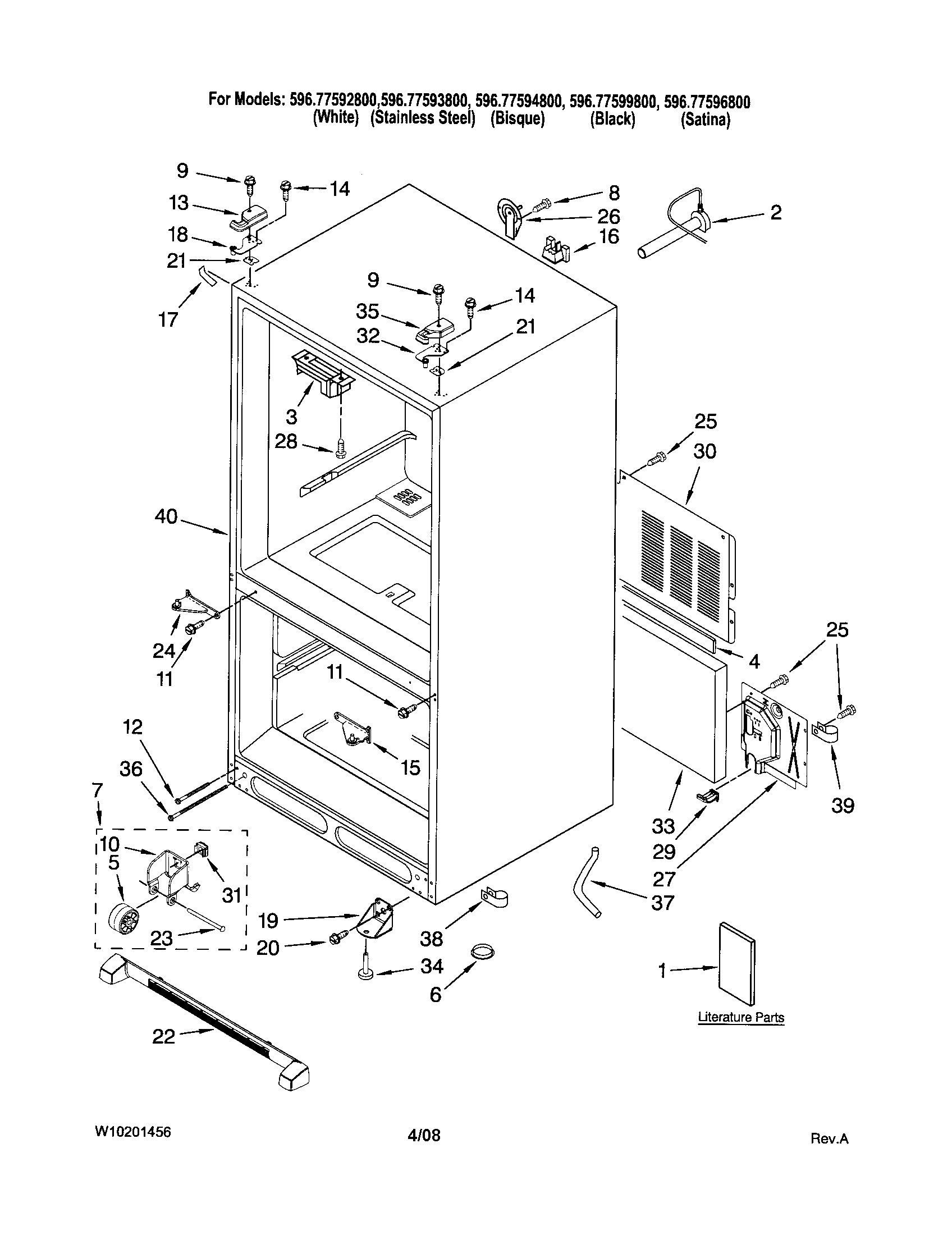 Kenmore Elite 59677593800 cabinet parts diagram