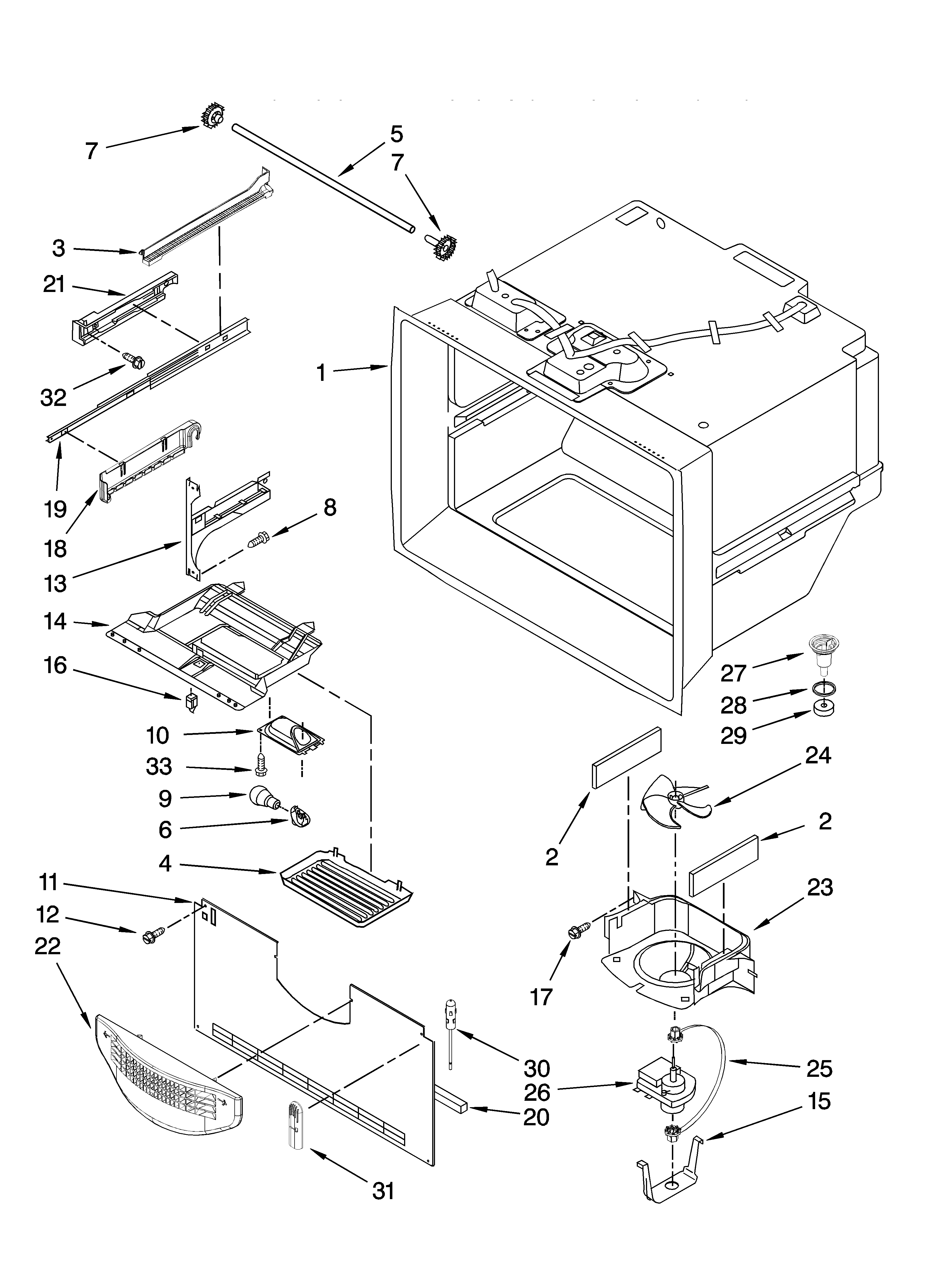 Kenmore Elite 59677593800 freezer liner parts diagram