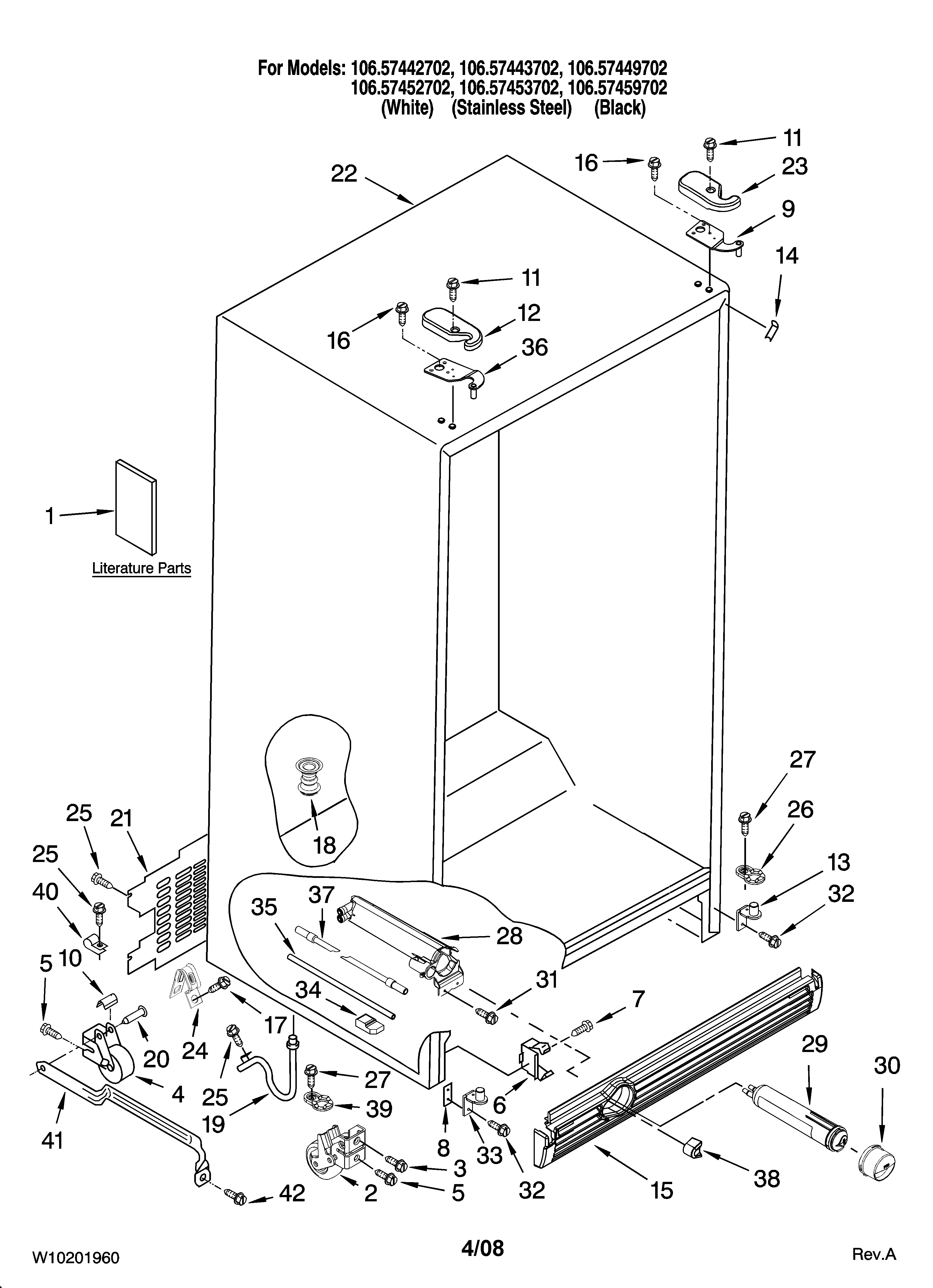 Kenmore Elite 10657453702 cabinet parts diagram