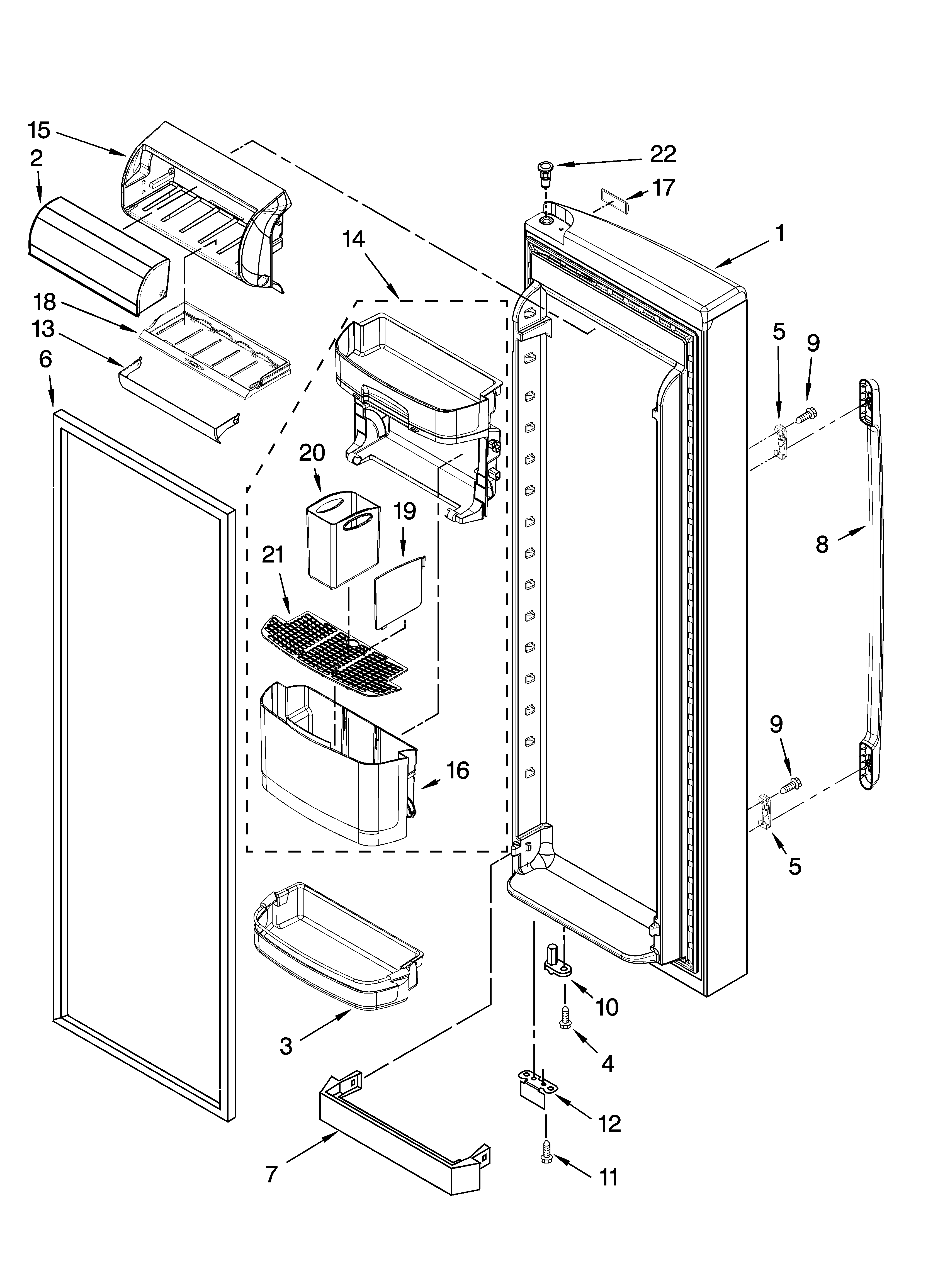 Kenmore Elite 10657453702 refrigerator door parts diagram