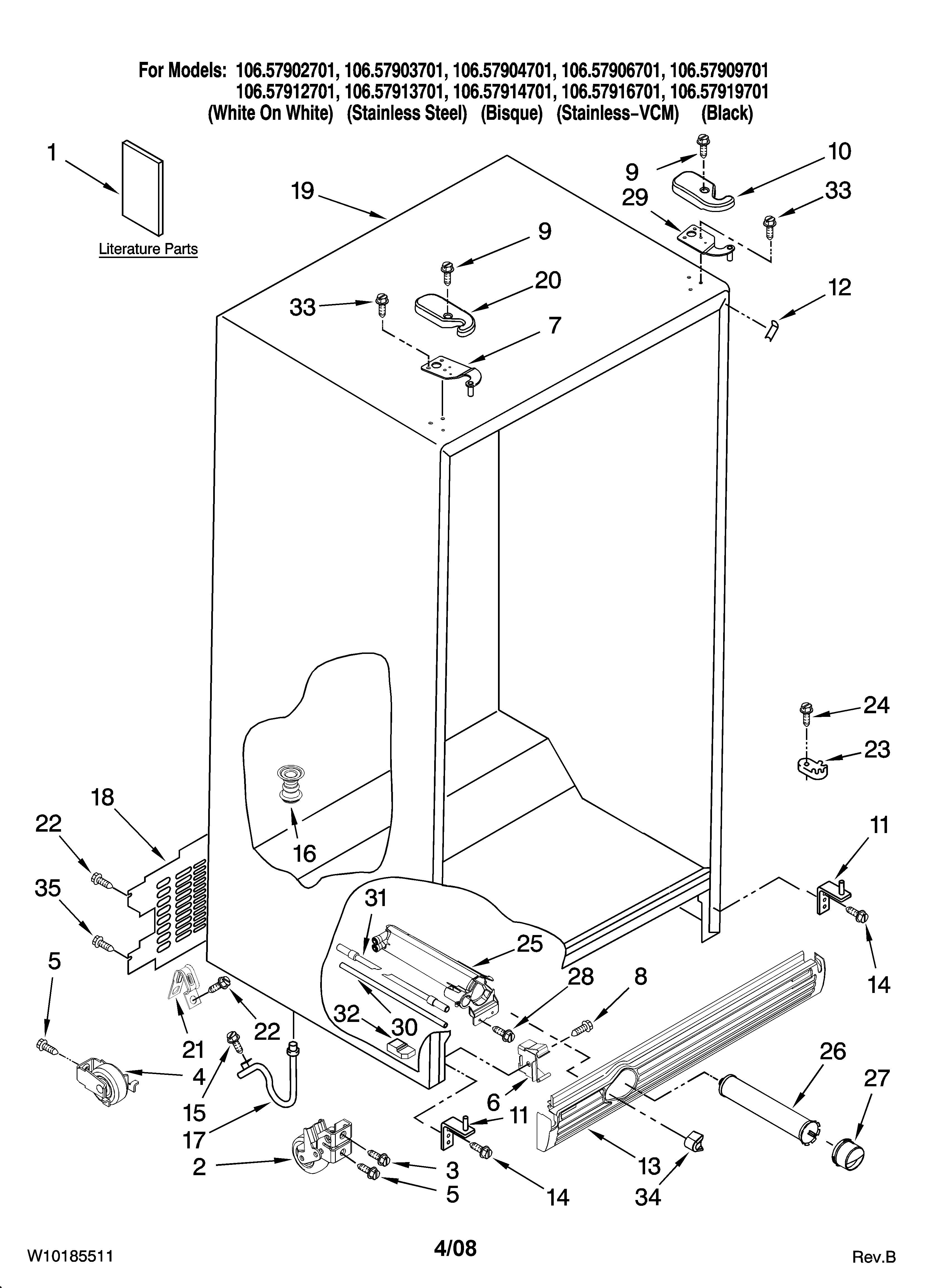 Kenmore 10657912701 cabinet parts diagram