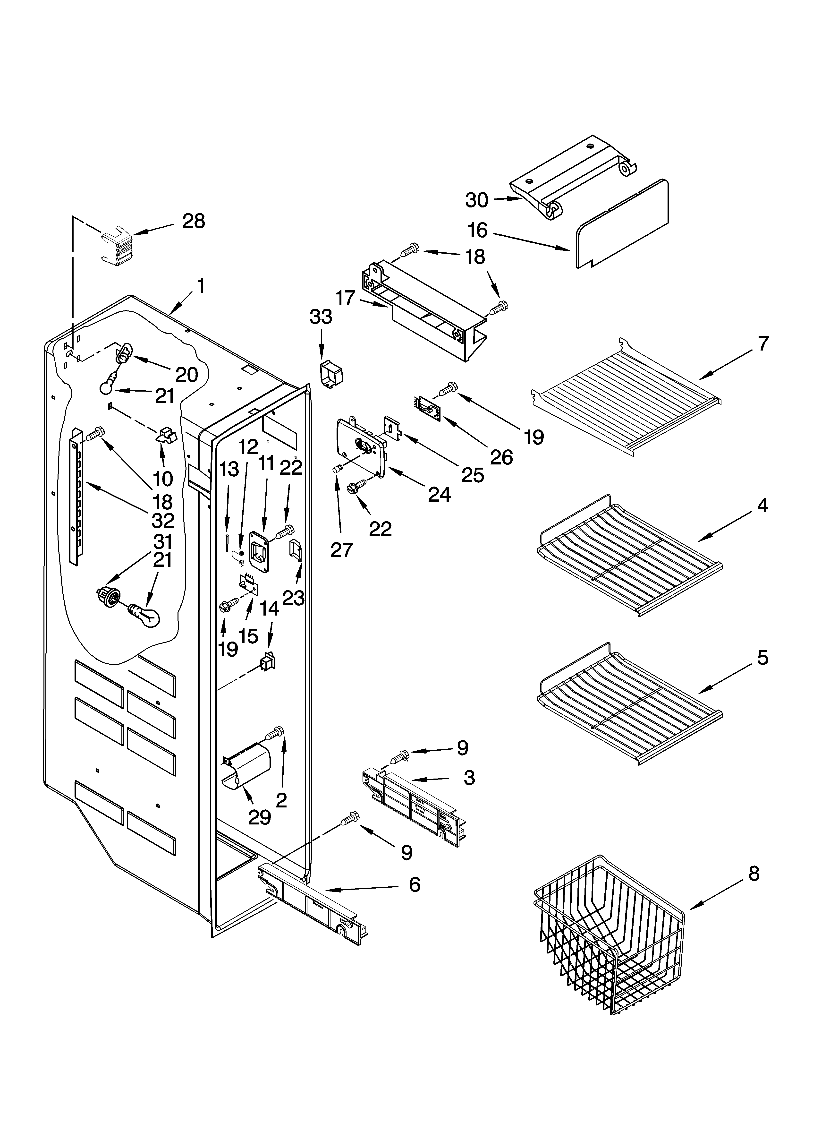 Kenmore 10657912701 freezer liner parts diagram