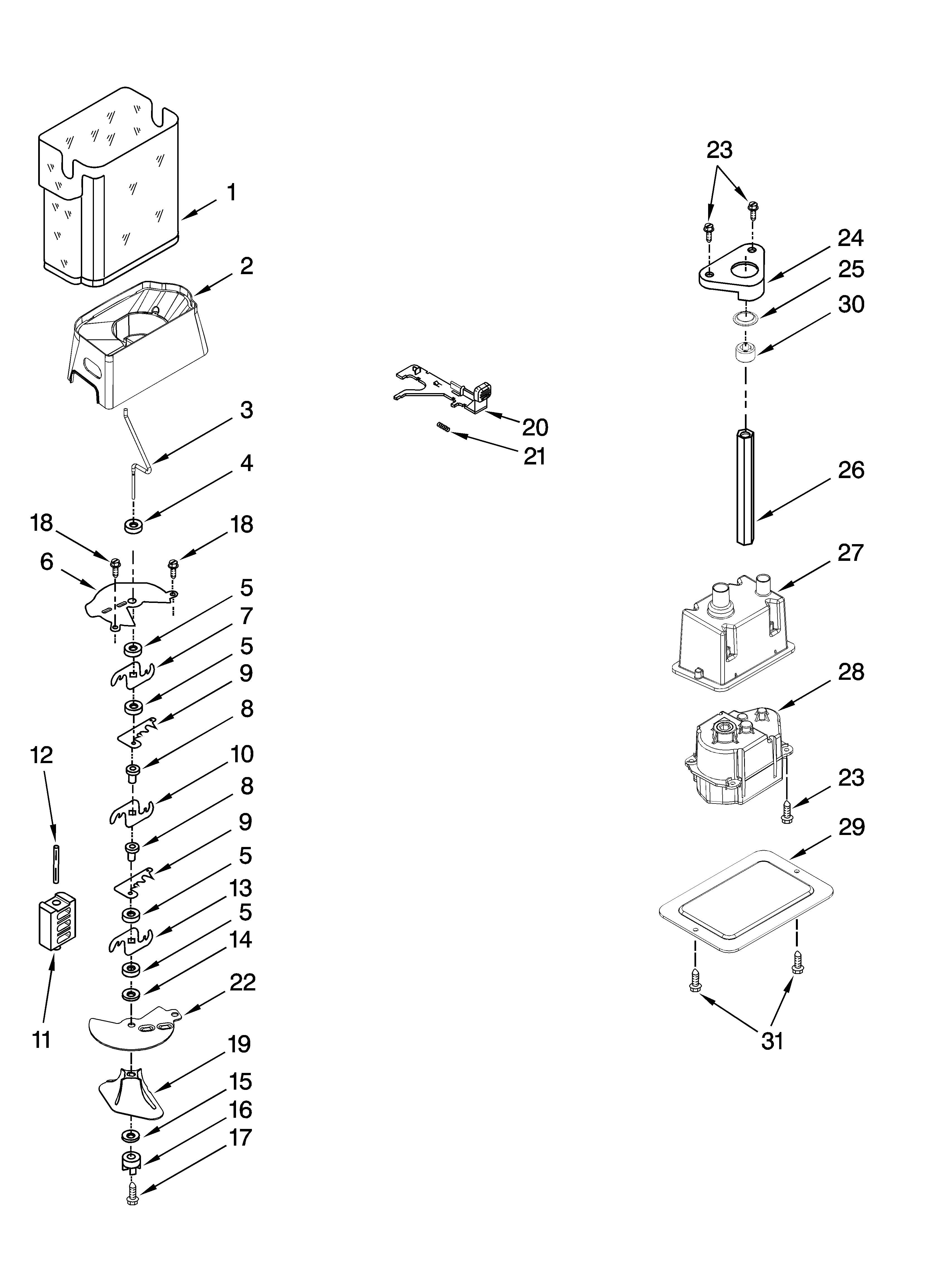 Kenmore 10657912701 motor and ice container parts diagram