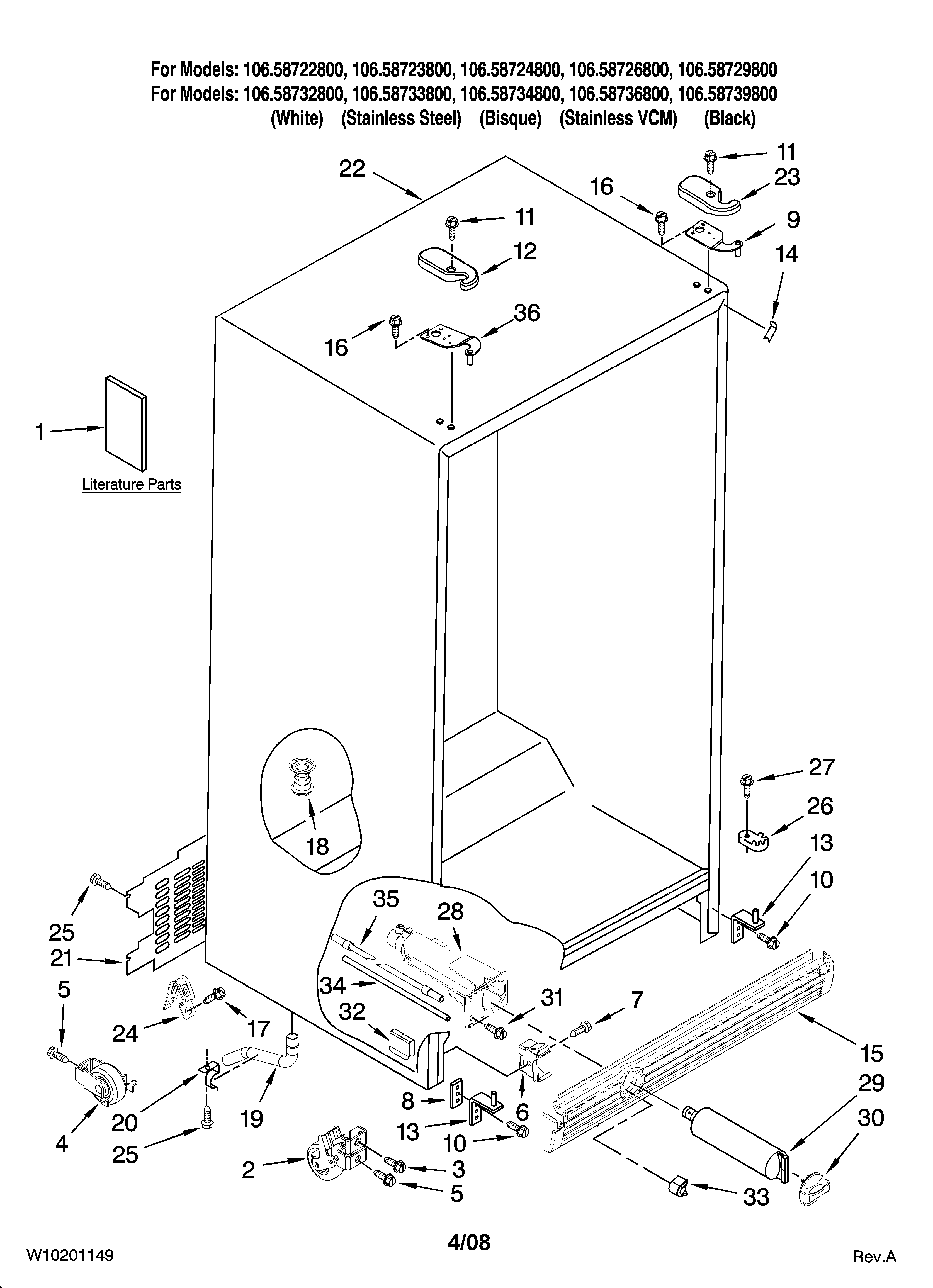 Kenmore 10658726800 cabinet parts diagram