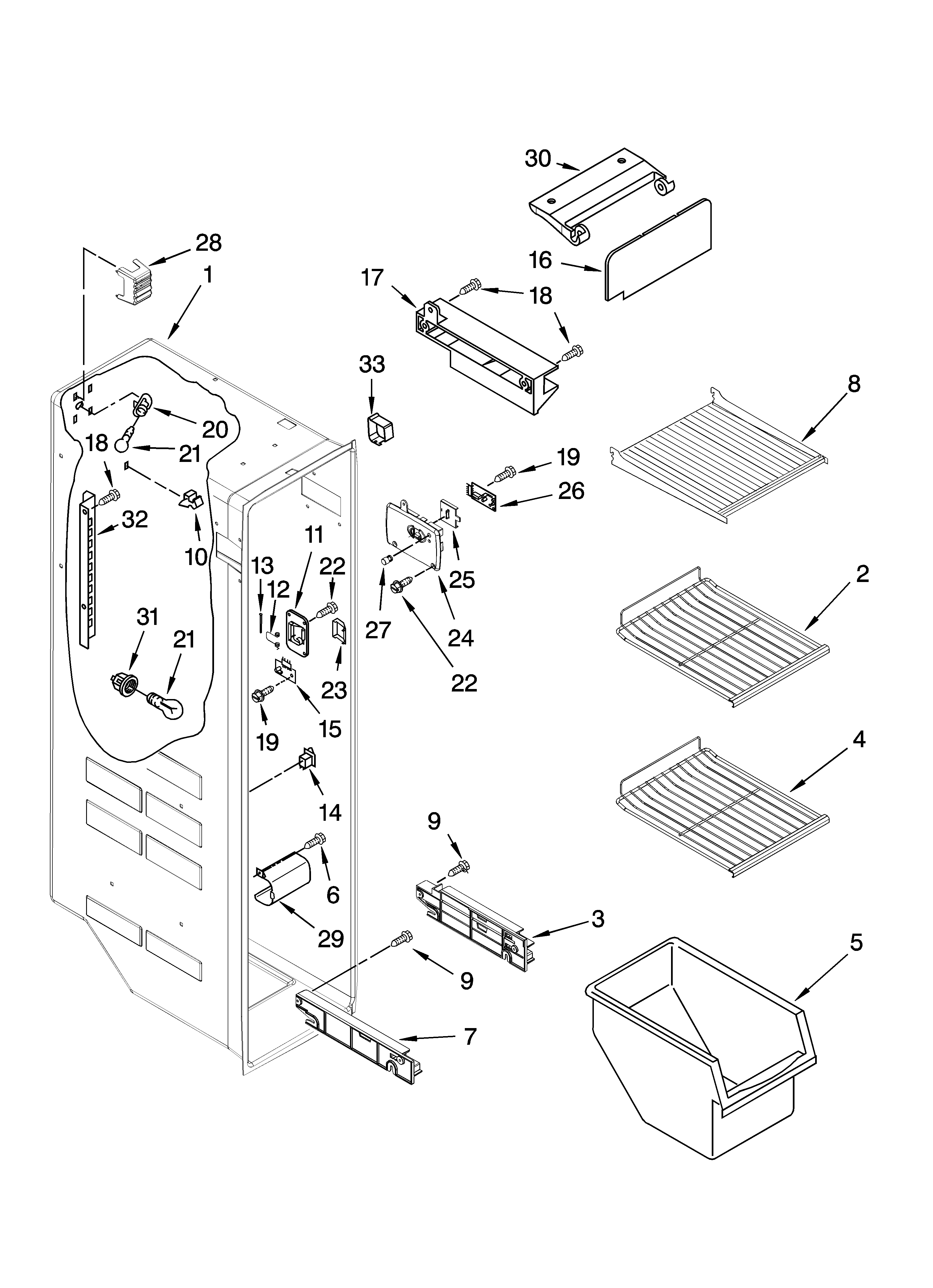 Kenmore 10658726800 freezer liner parts diagram