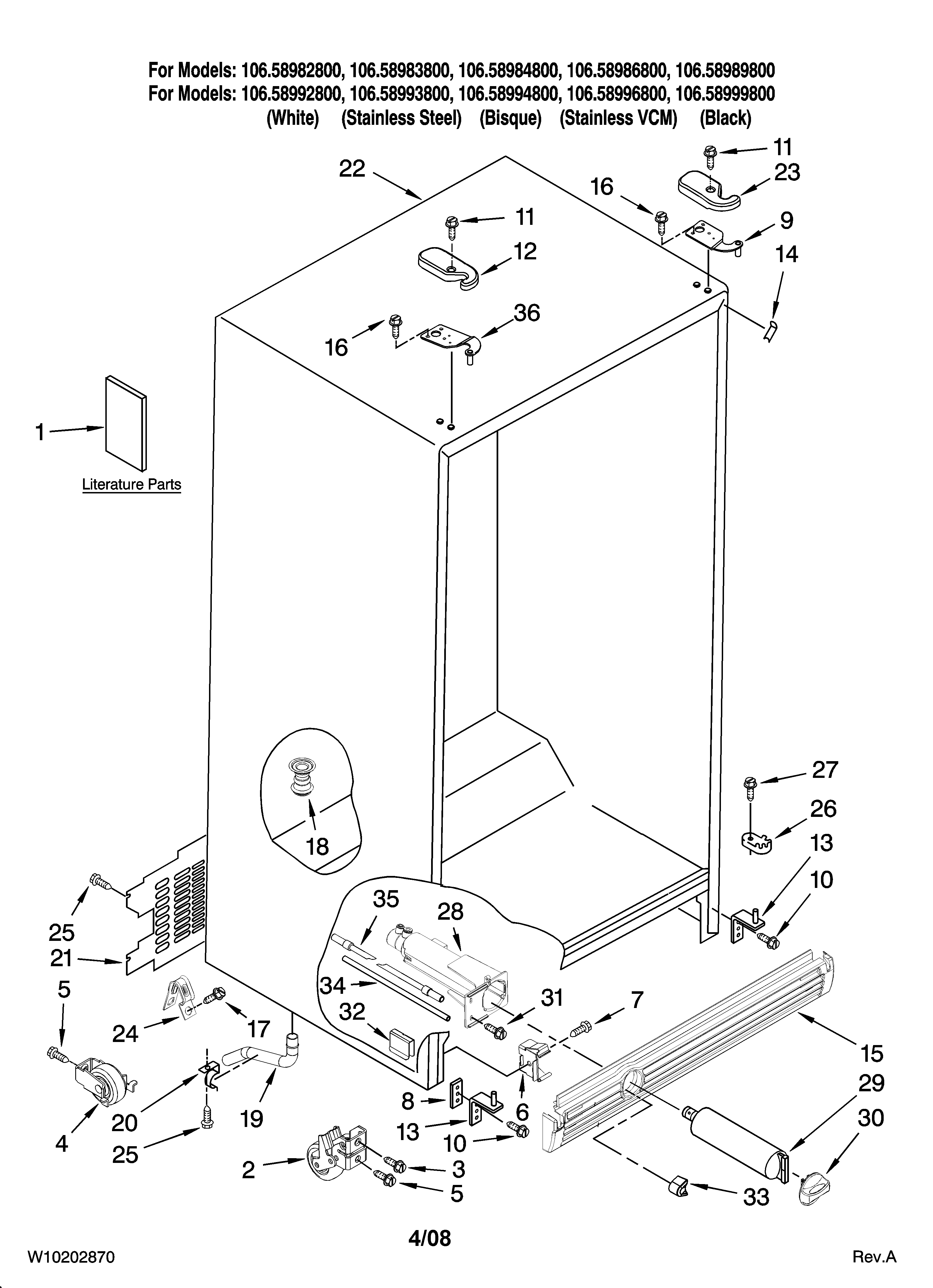 Kenmore 10658982800 cabinet parts diagram