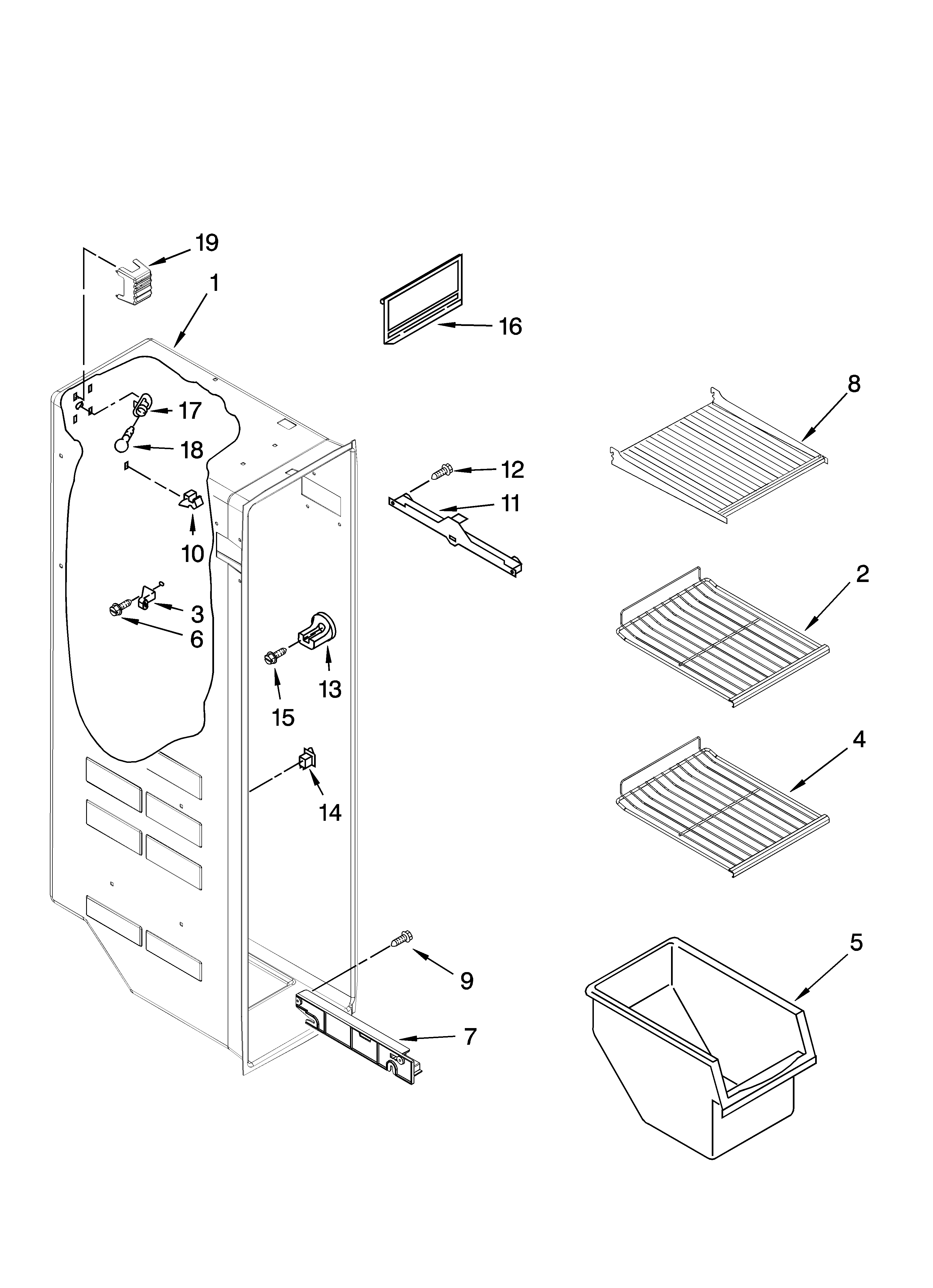Kenmore 10658982800 freezer liner parts diagram