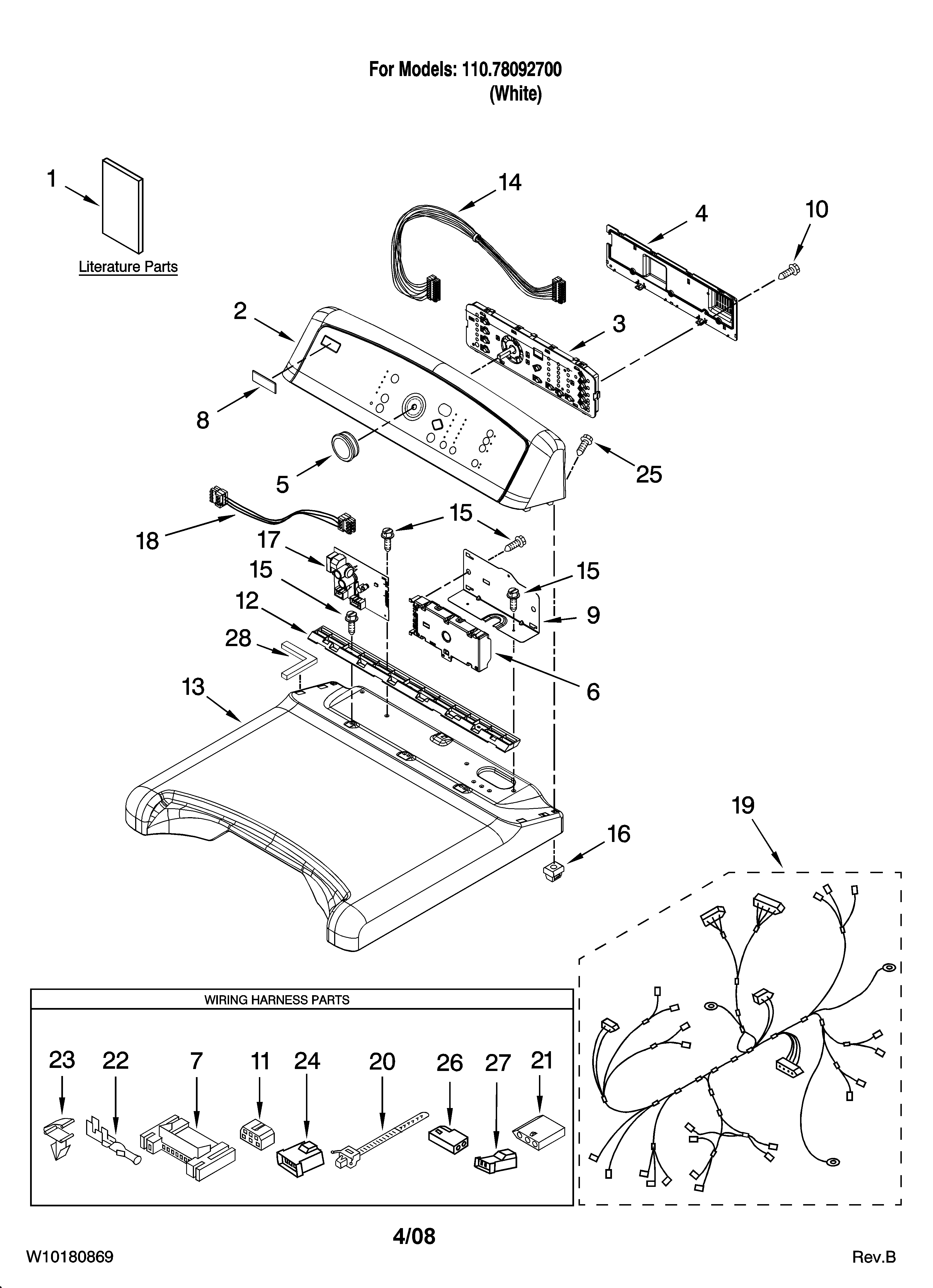 Kenmore Elite 11078092700 top and console parts diagram