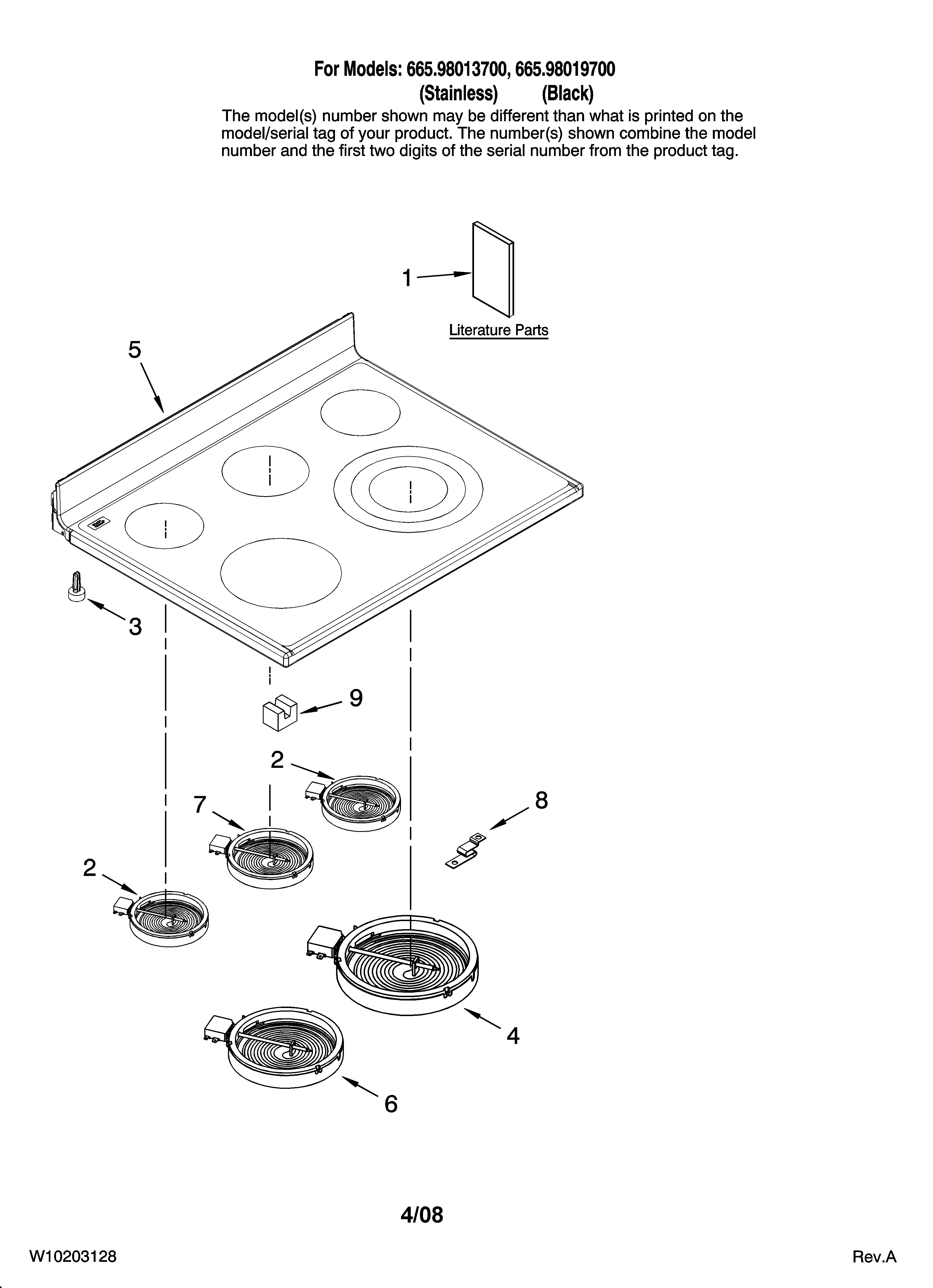Kenmore Elite 66598019700 cooktop parts diagram