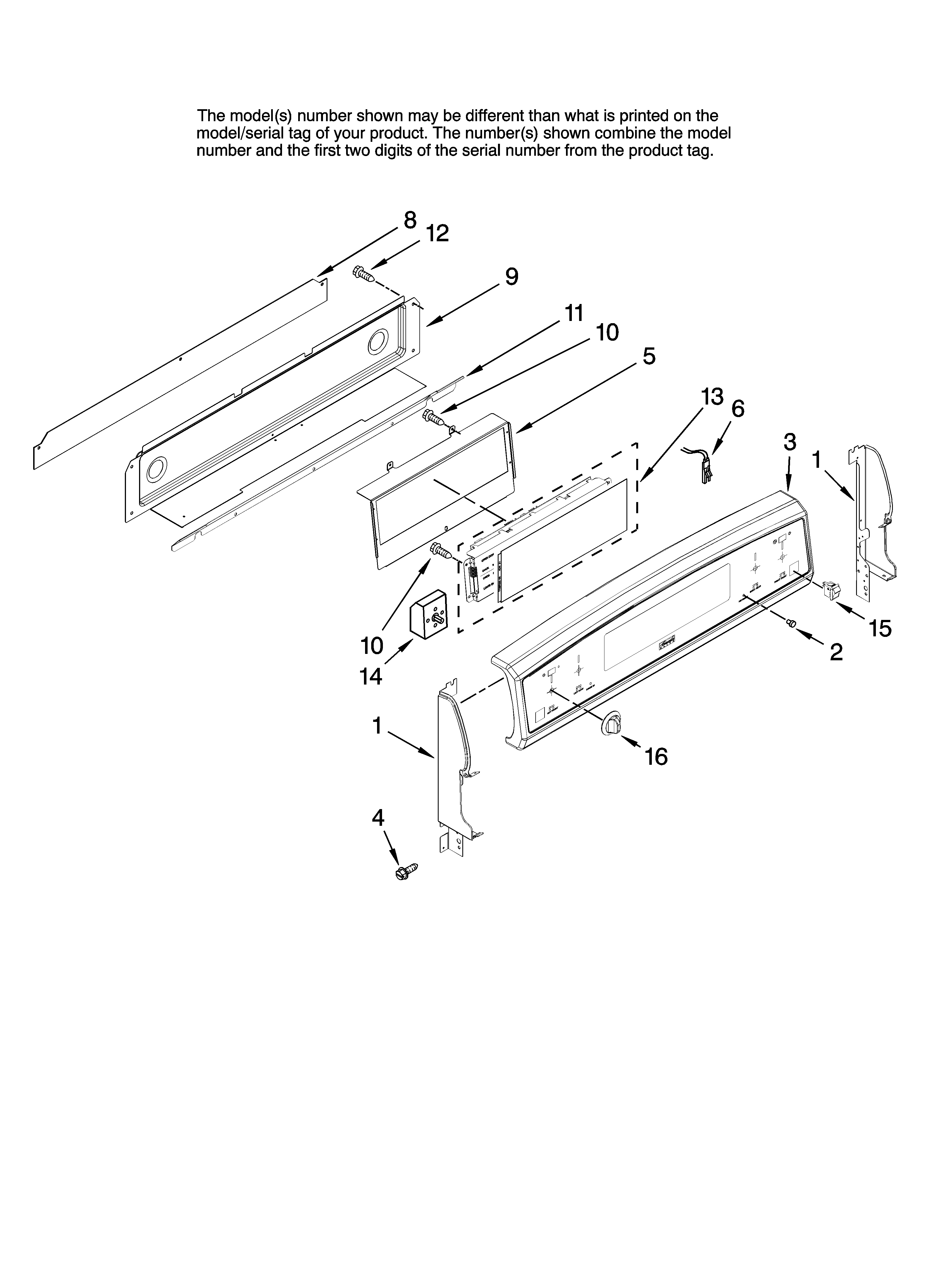 Kenmore Elite 66598019700 control panel parts diagram