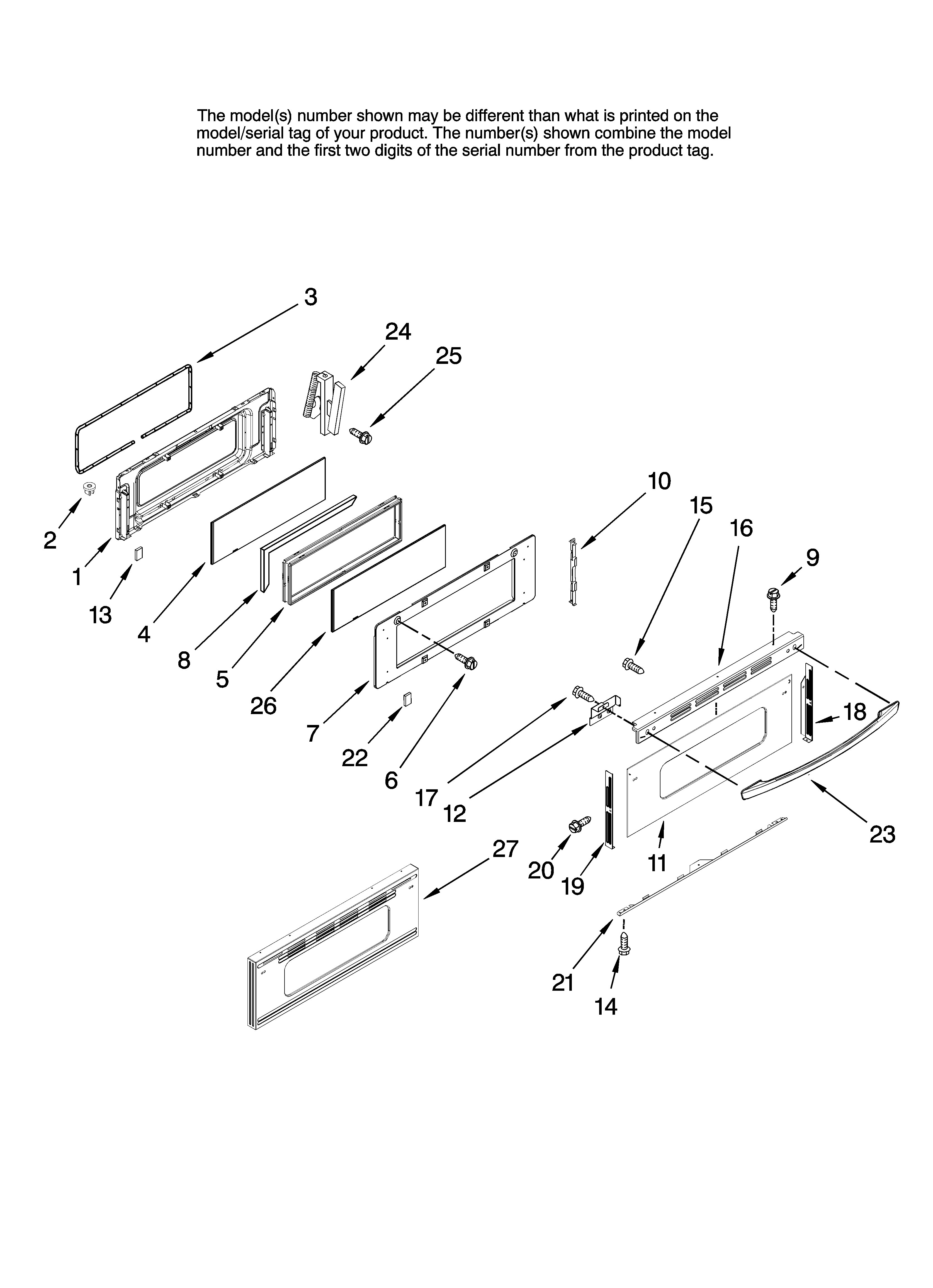 Kenmore Elite 66598019700 upper door parts diagram