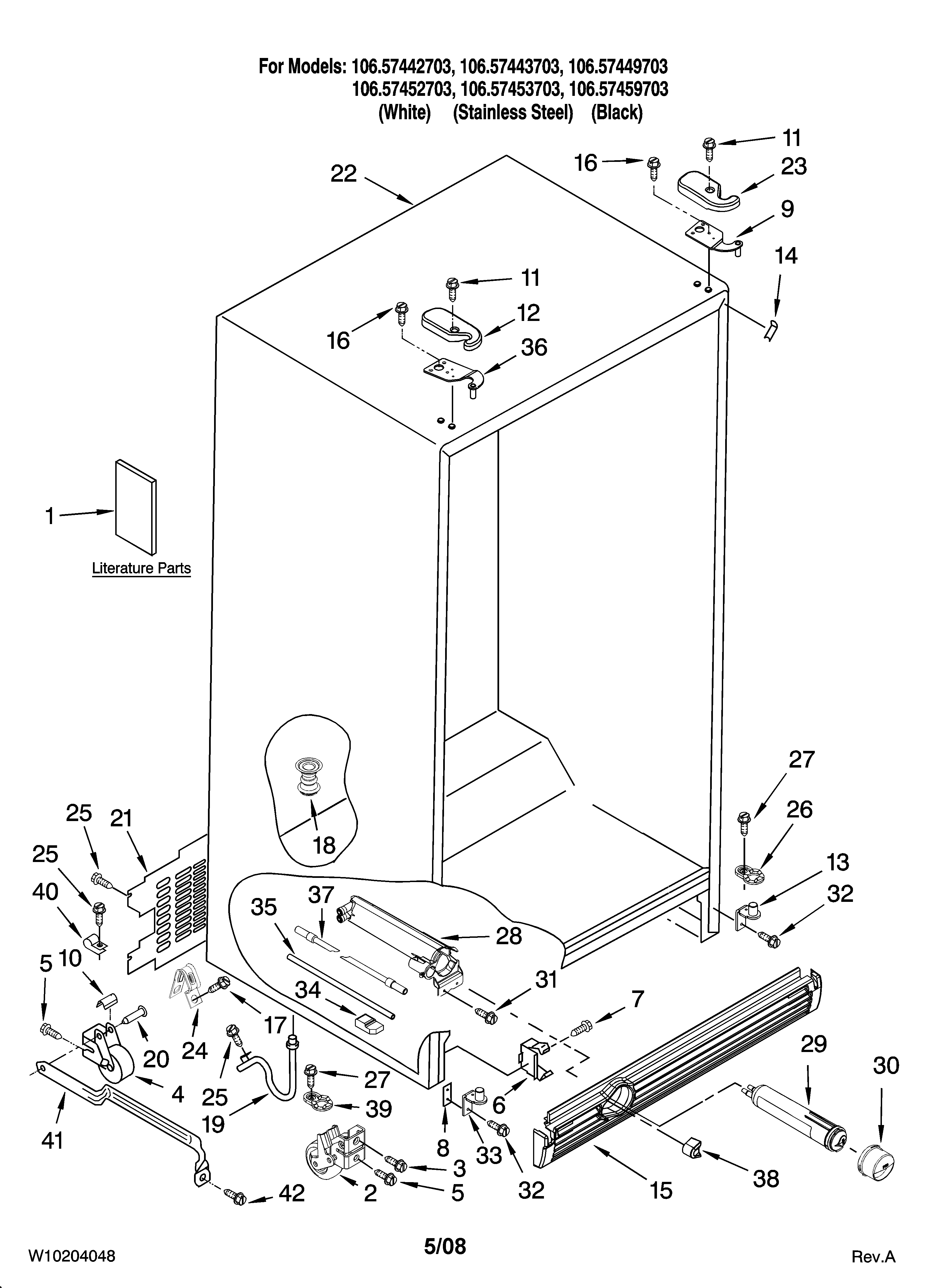 Kenmore Elite 10657459703 cabinet parts diagram