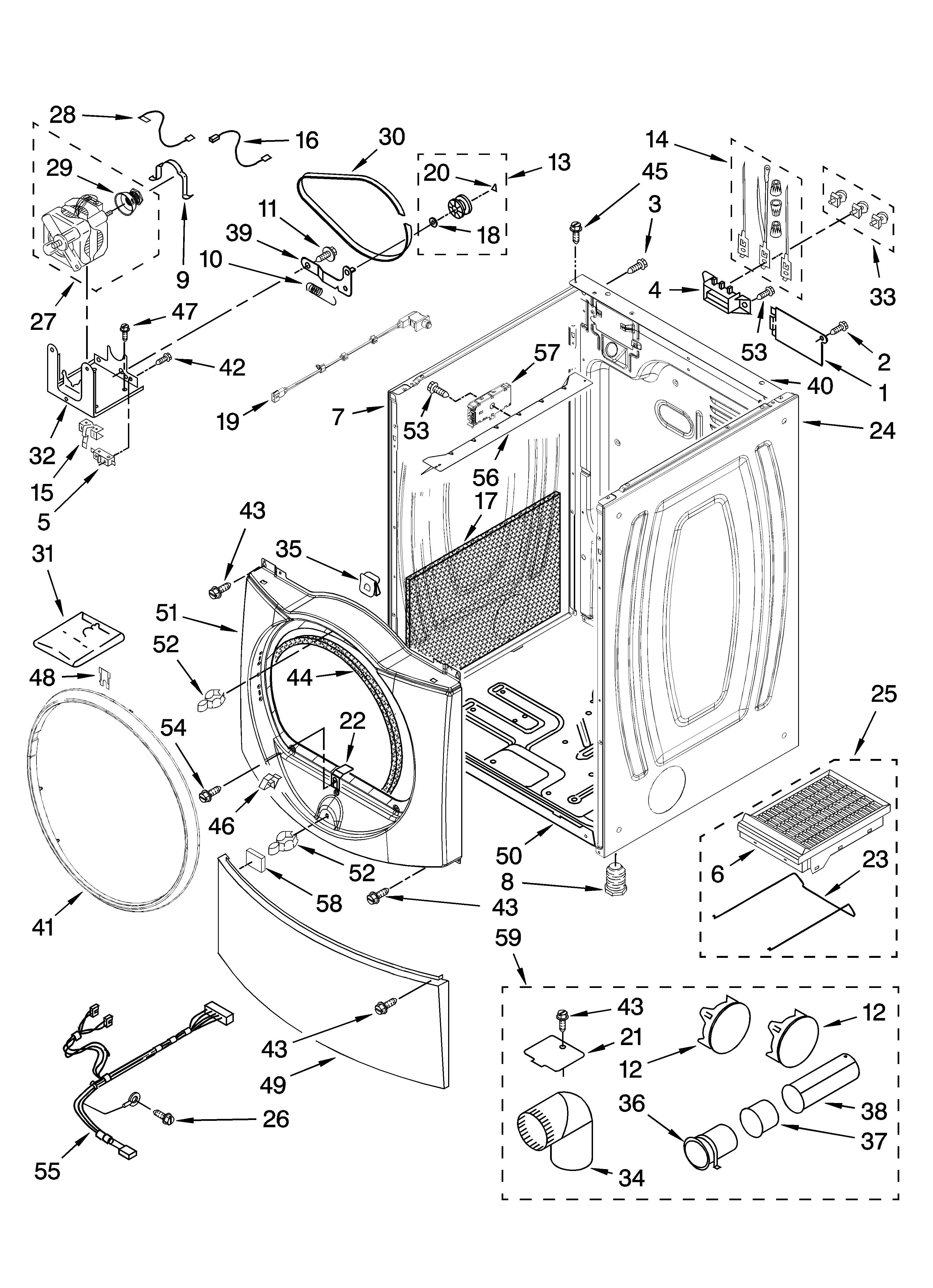 Kenmore Elite 11086747701 cabinet parts diagram