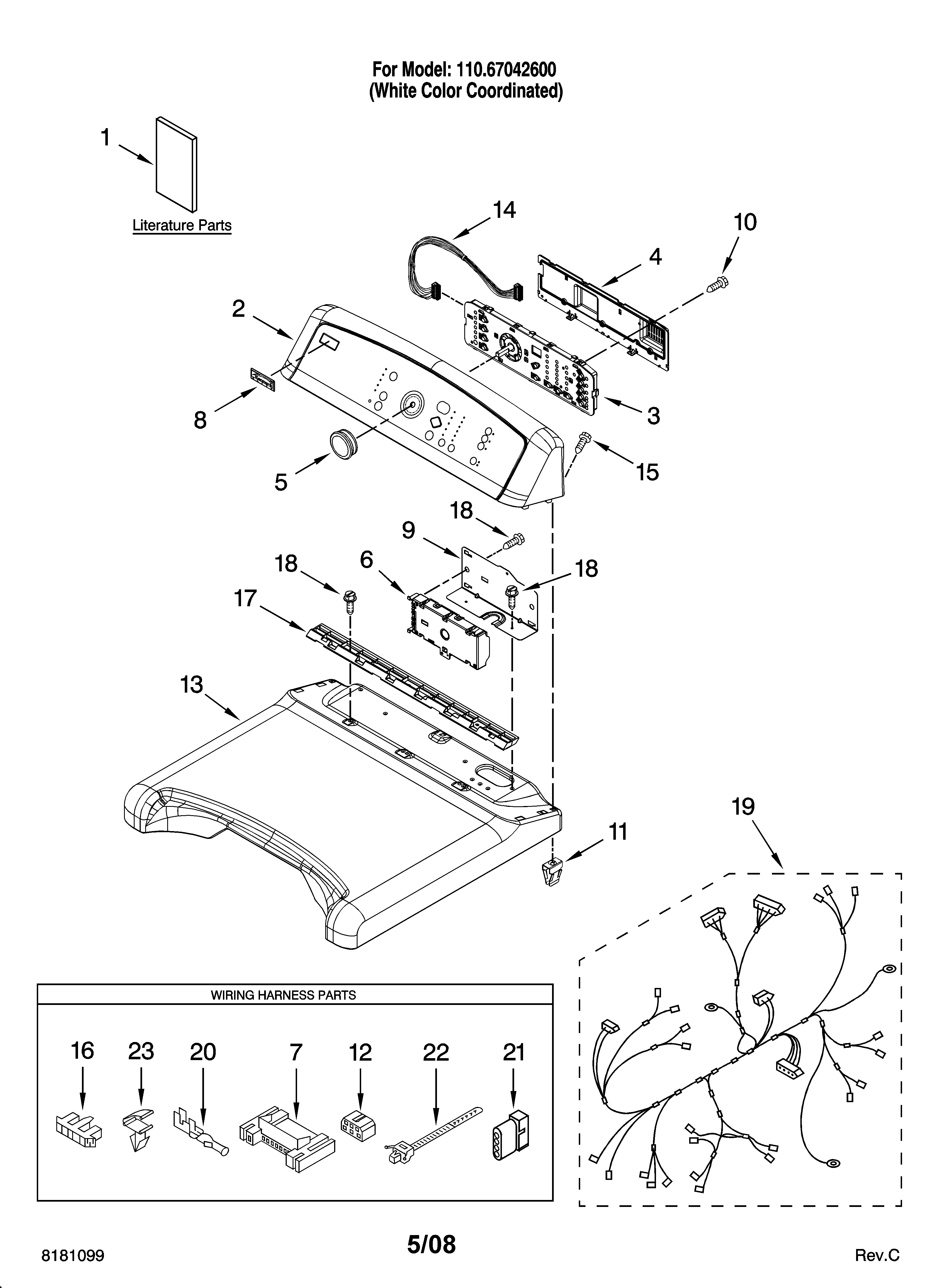 Kenmore Elite 11067042600 top and console parts diagram