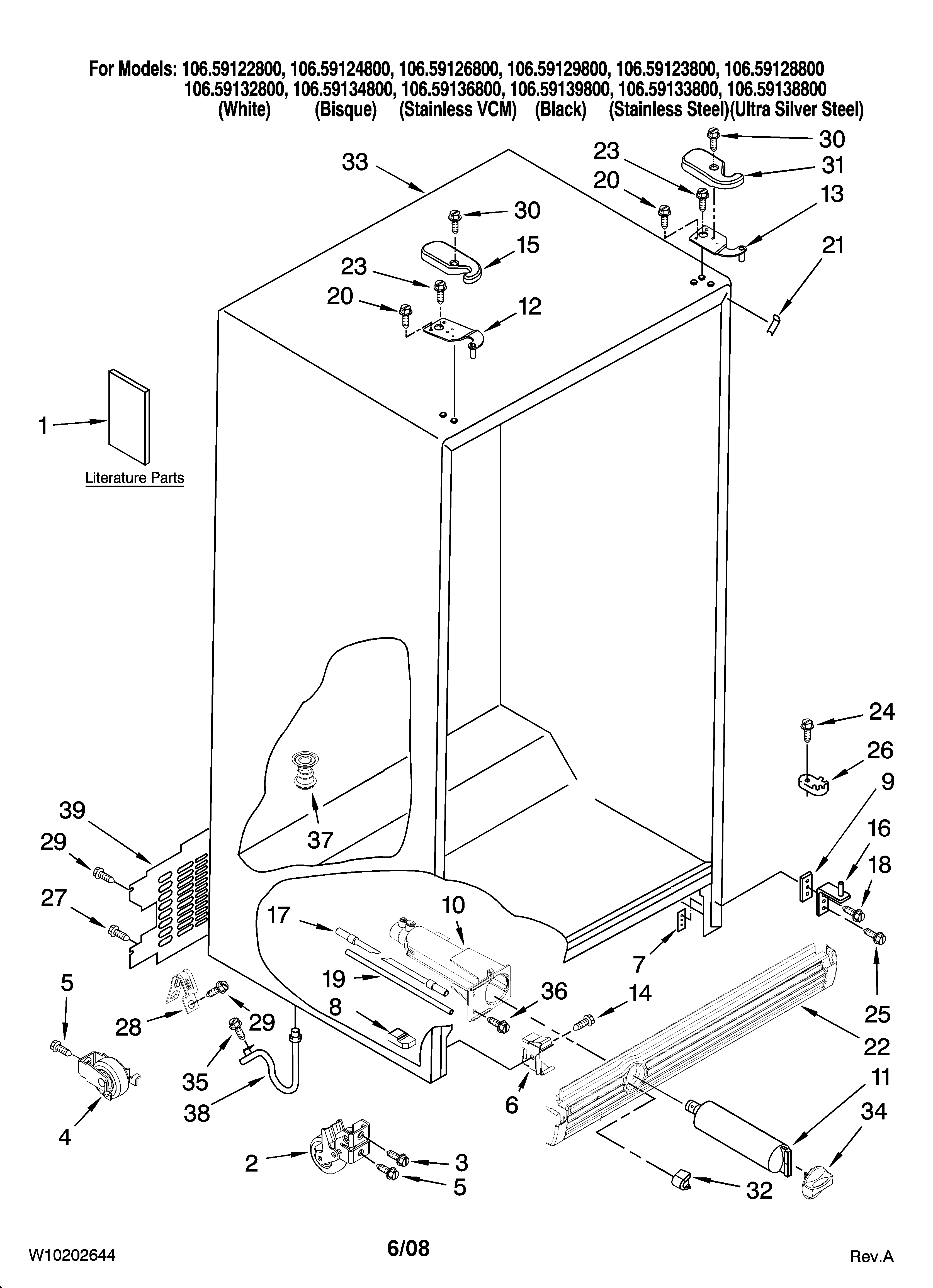 Kenmore 10659134800 cabinet parts diagram