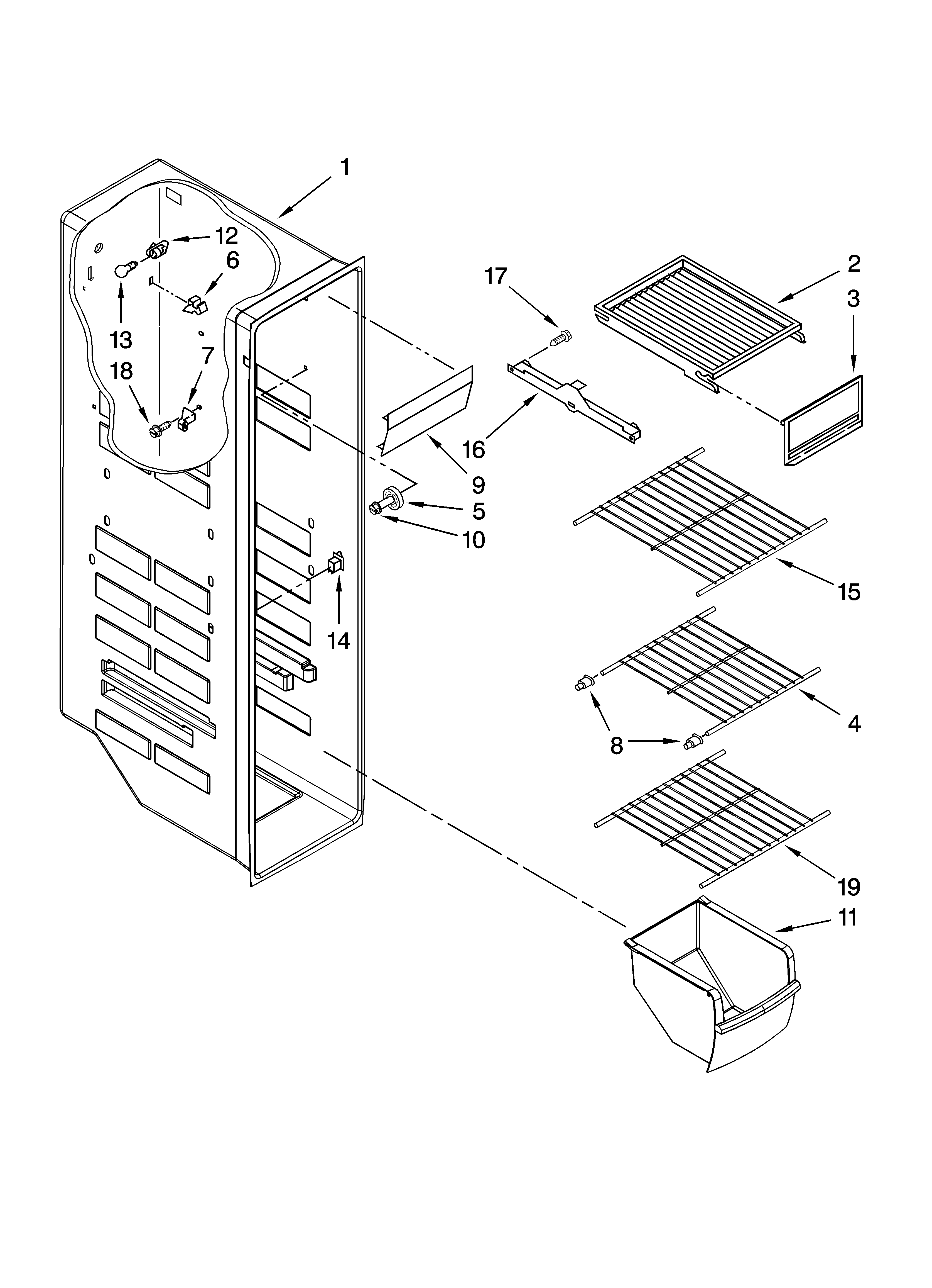 Kenmore 10659522800 freezer liner parts diagram