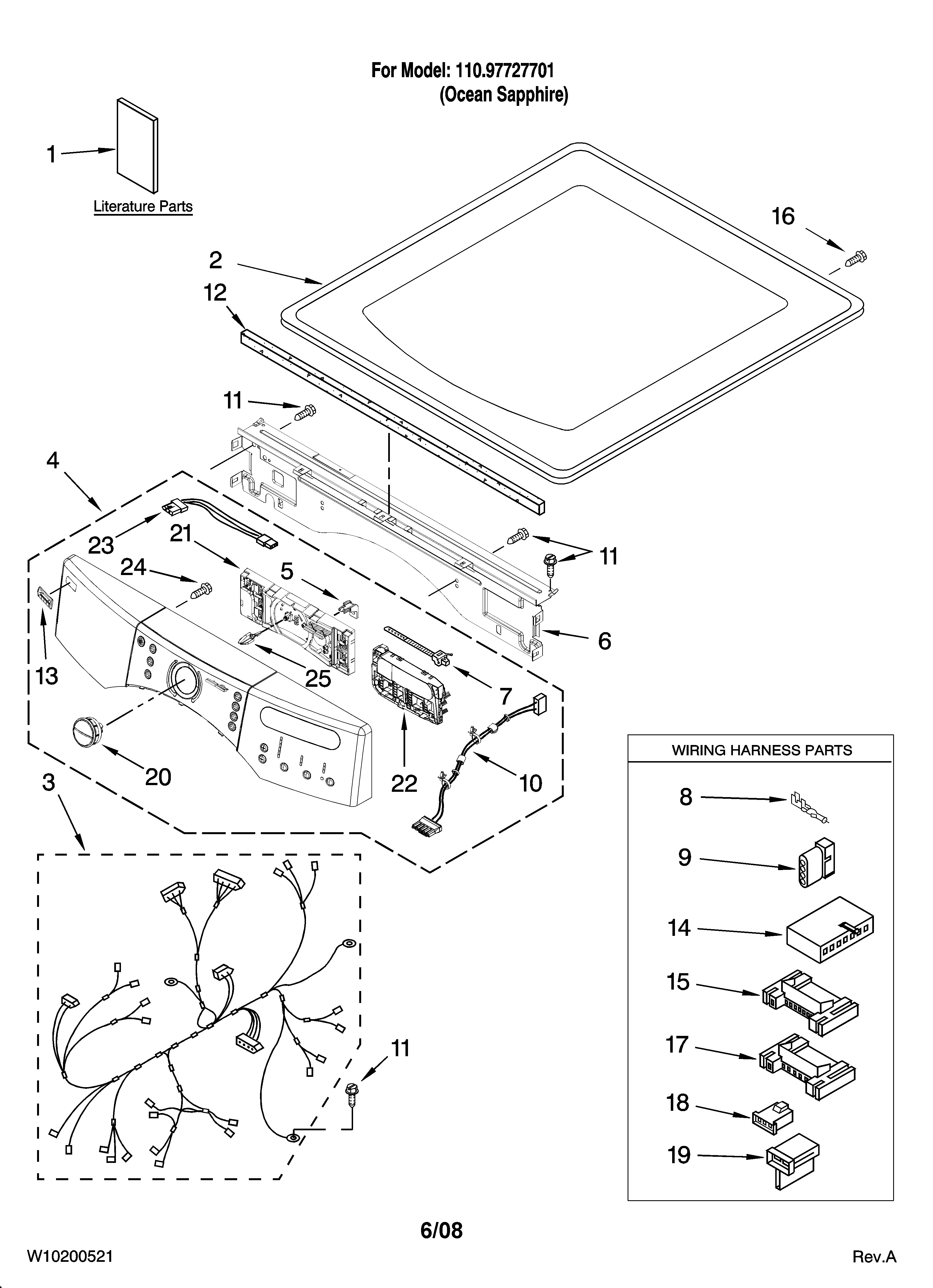 Kenmore Elite 11097727701 top and console parts diagram