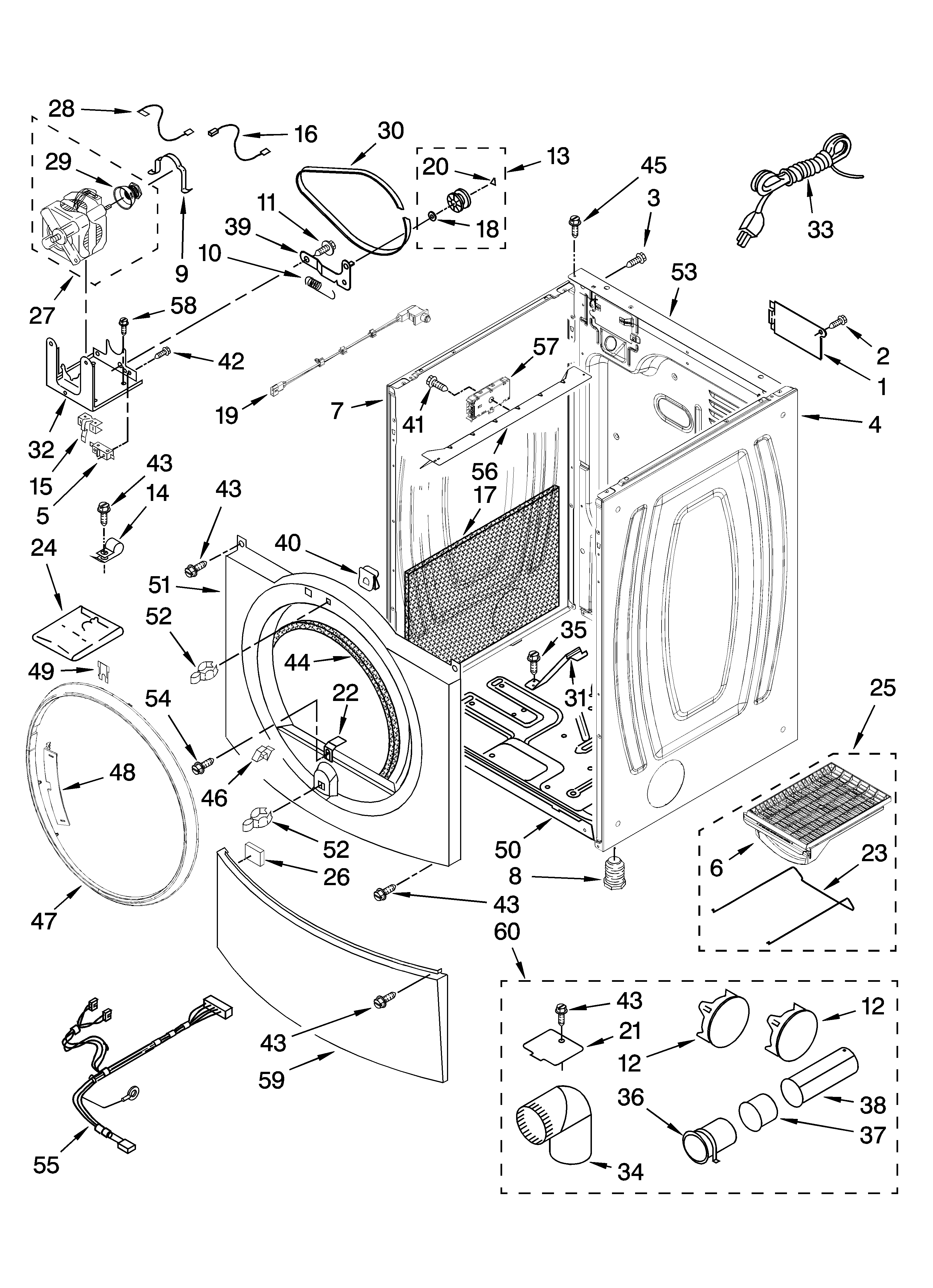 Kenmore Elite 11097727701 cabinet parts diagram