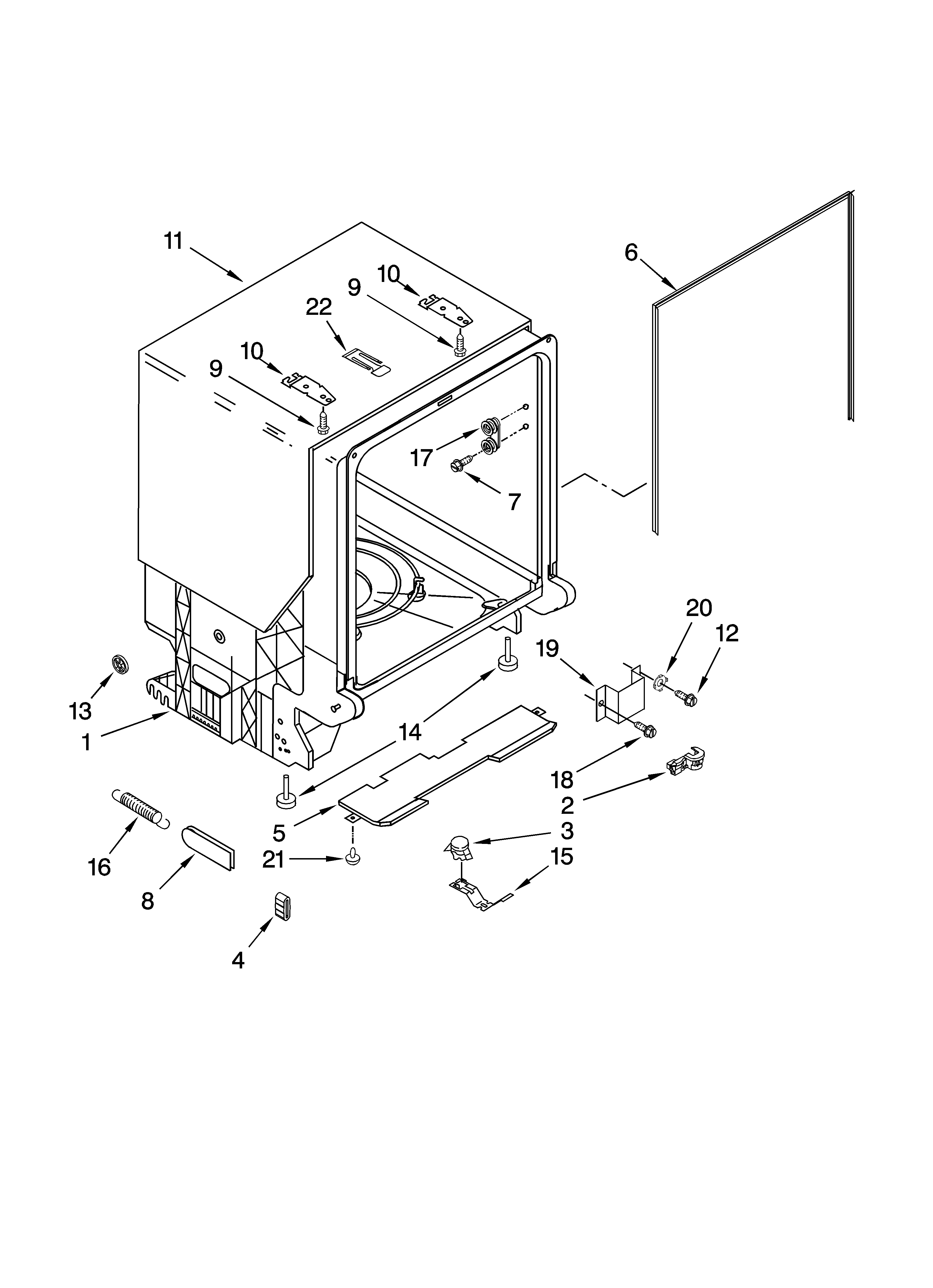 Kenmore 66513983K800 tub and frame parts diagram
