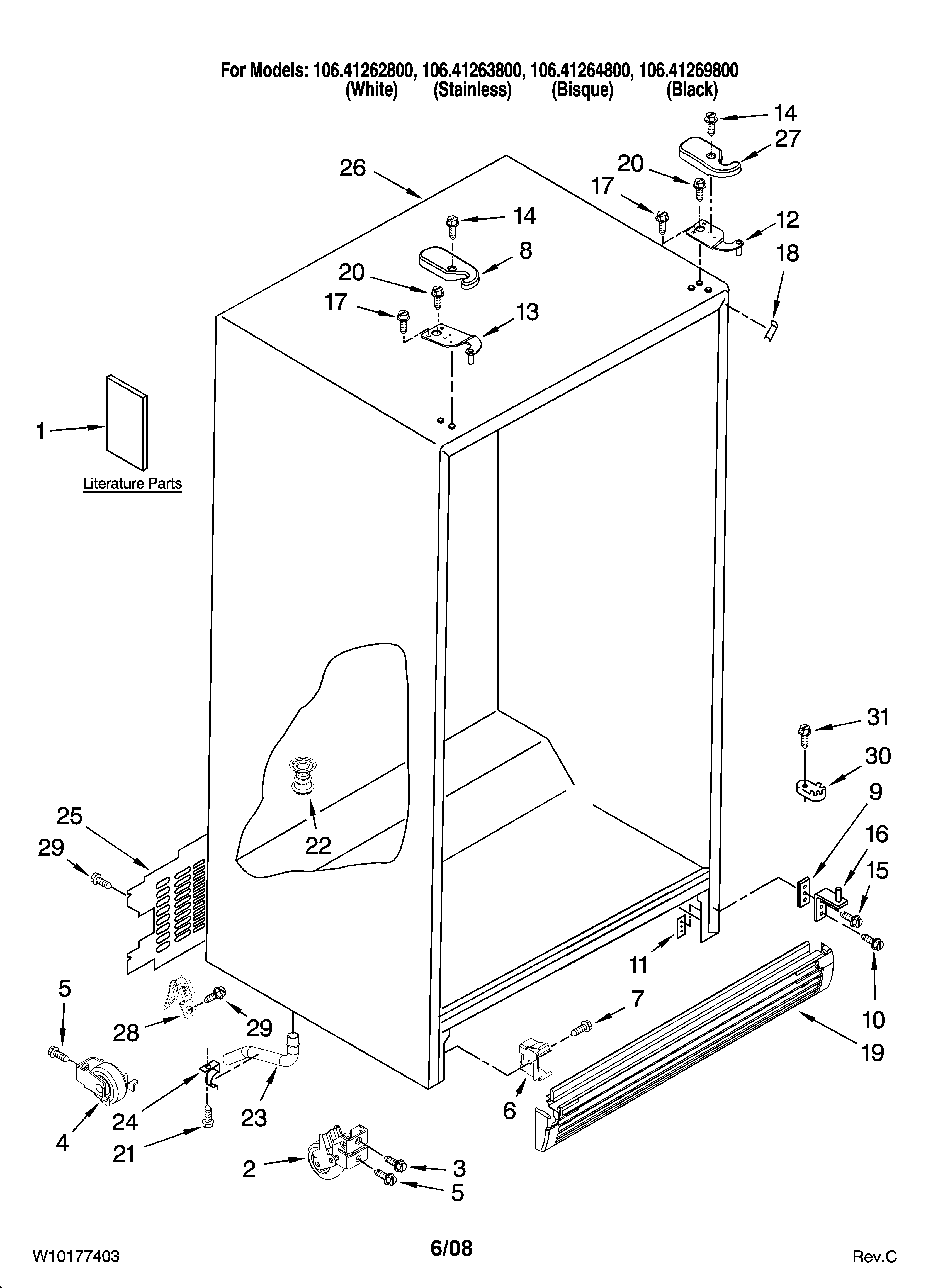 Kenmore 10641264800 cabinet parts diagram