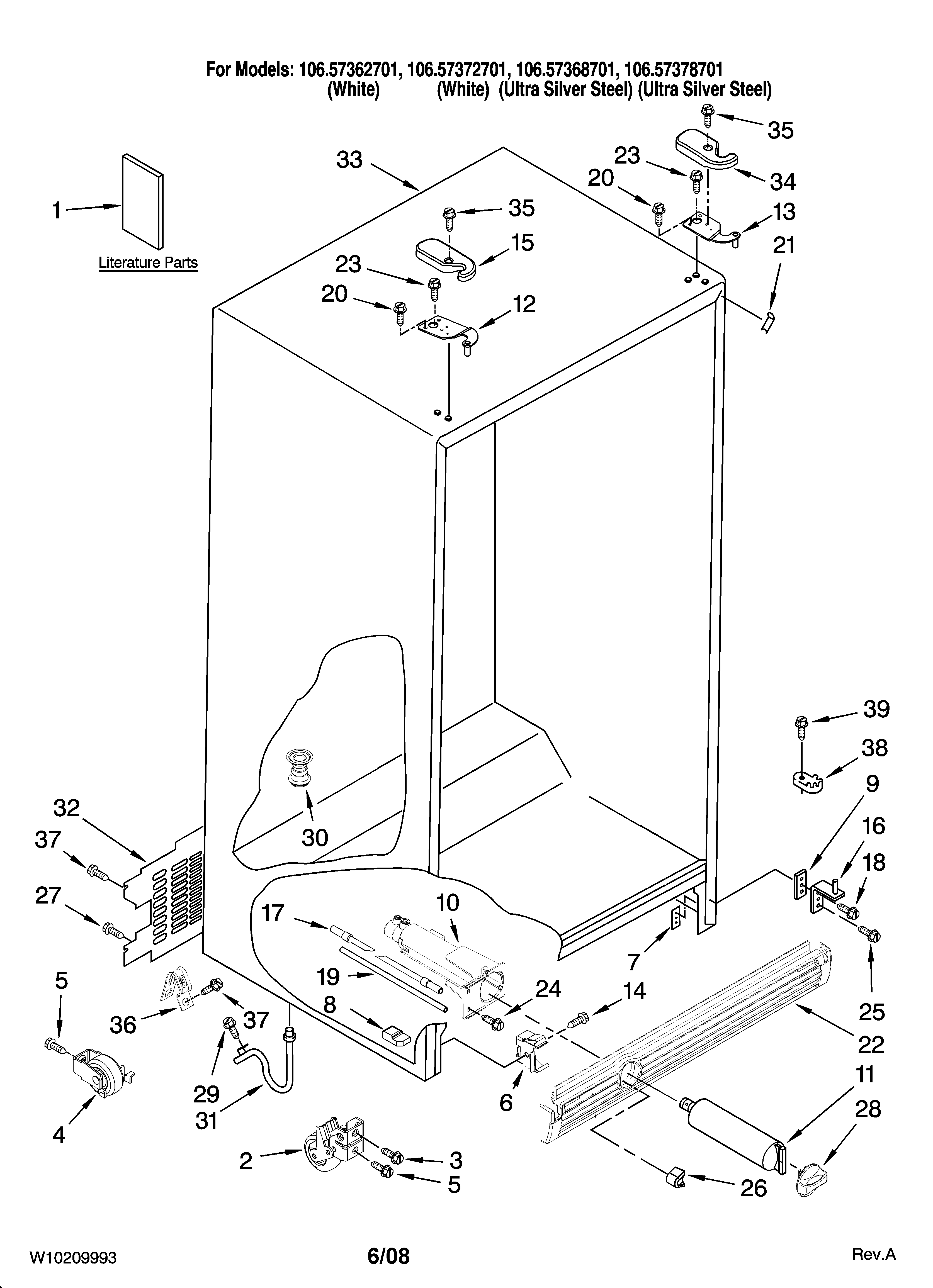 Kenmore 10657368701 cabinet parts diagram