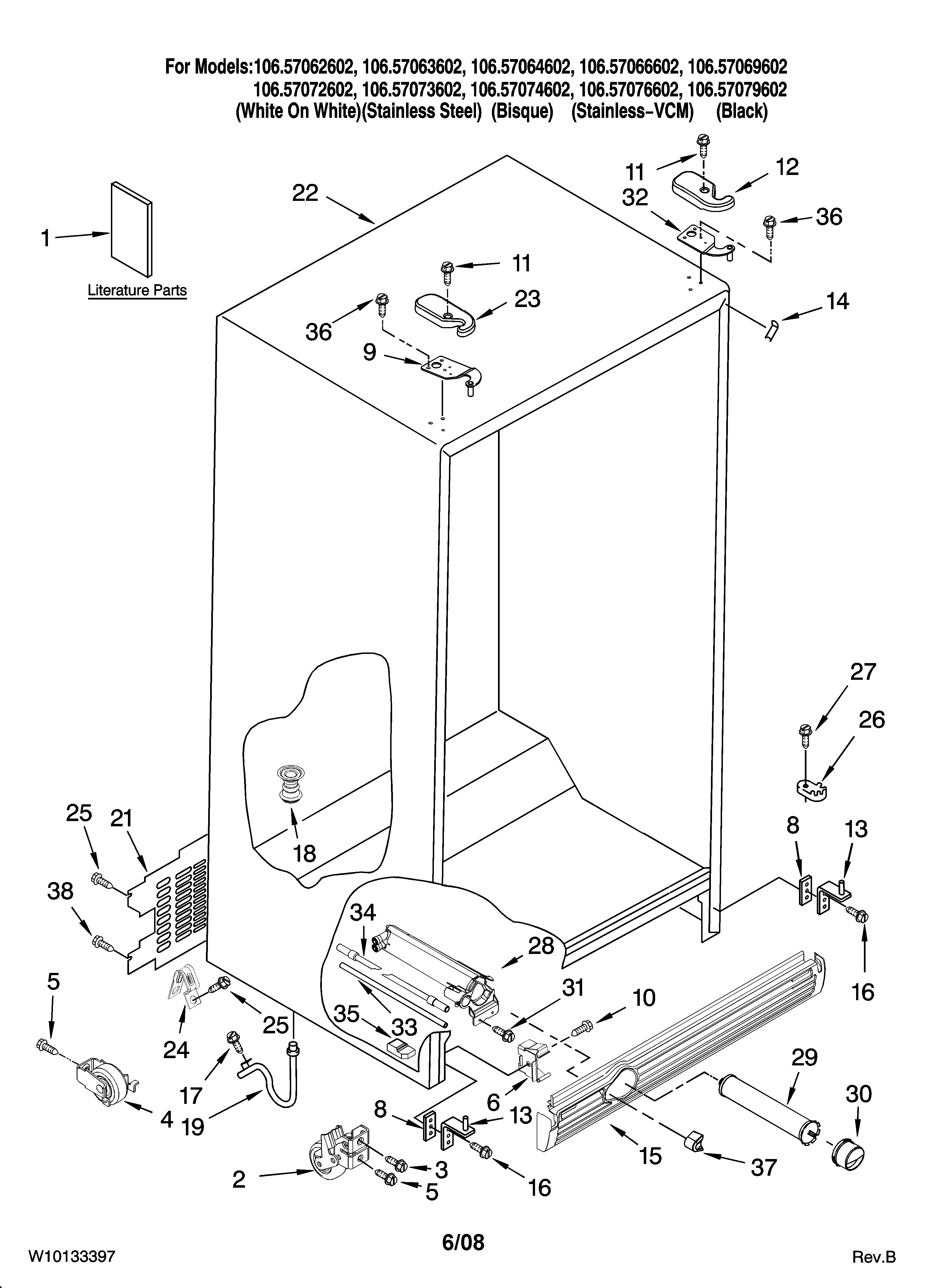 Kenmore 10657073602 cabinet parts diagram